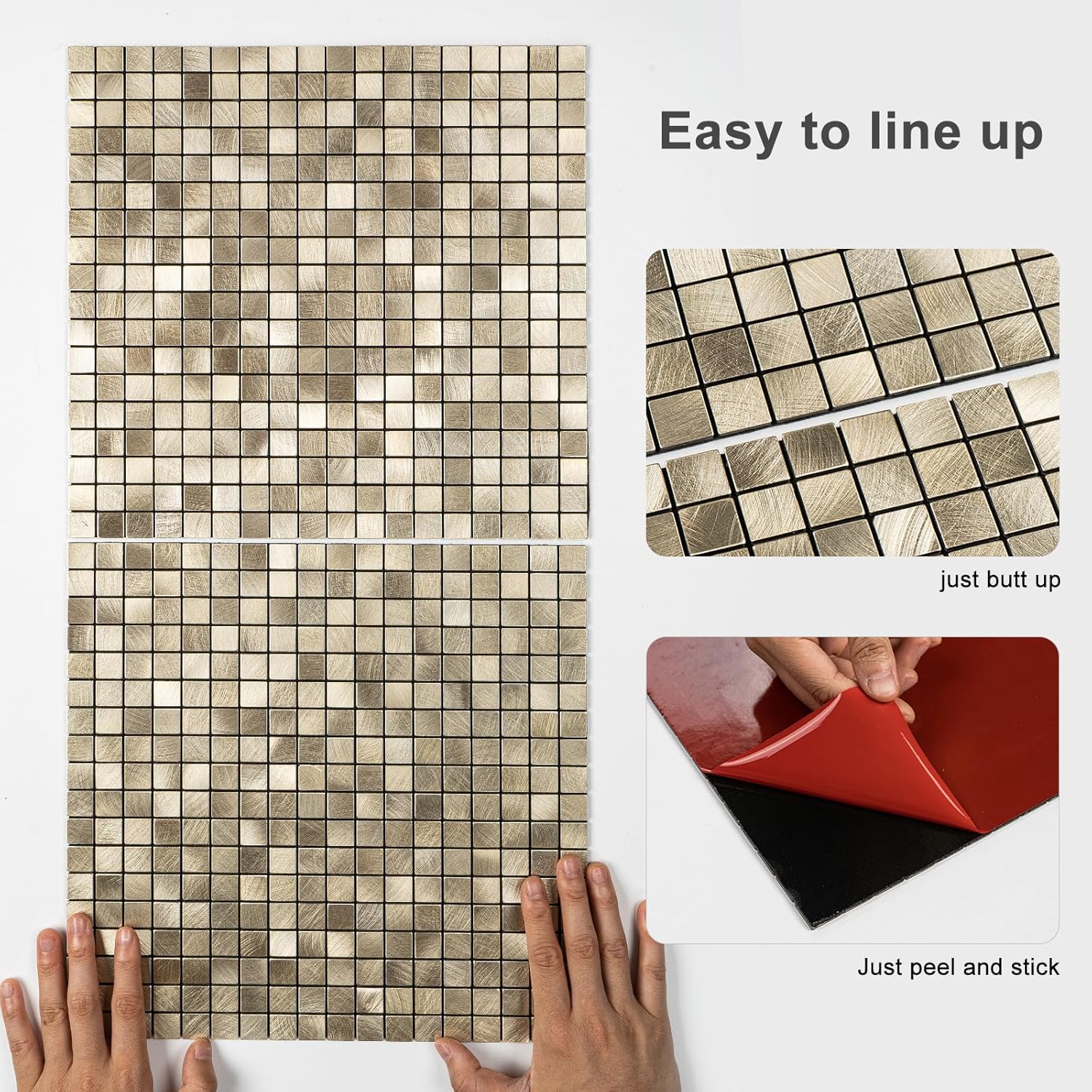 Peel and Stick Metal Backsplash, 10-Sheet Peel and Stick Metal Tiles Metal Mosaic Tile Stick on Backsplash for Kitchen Bathroom