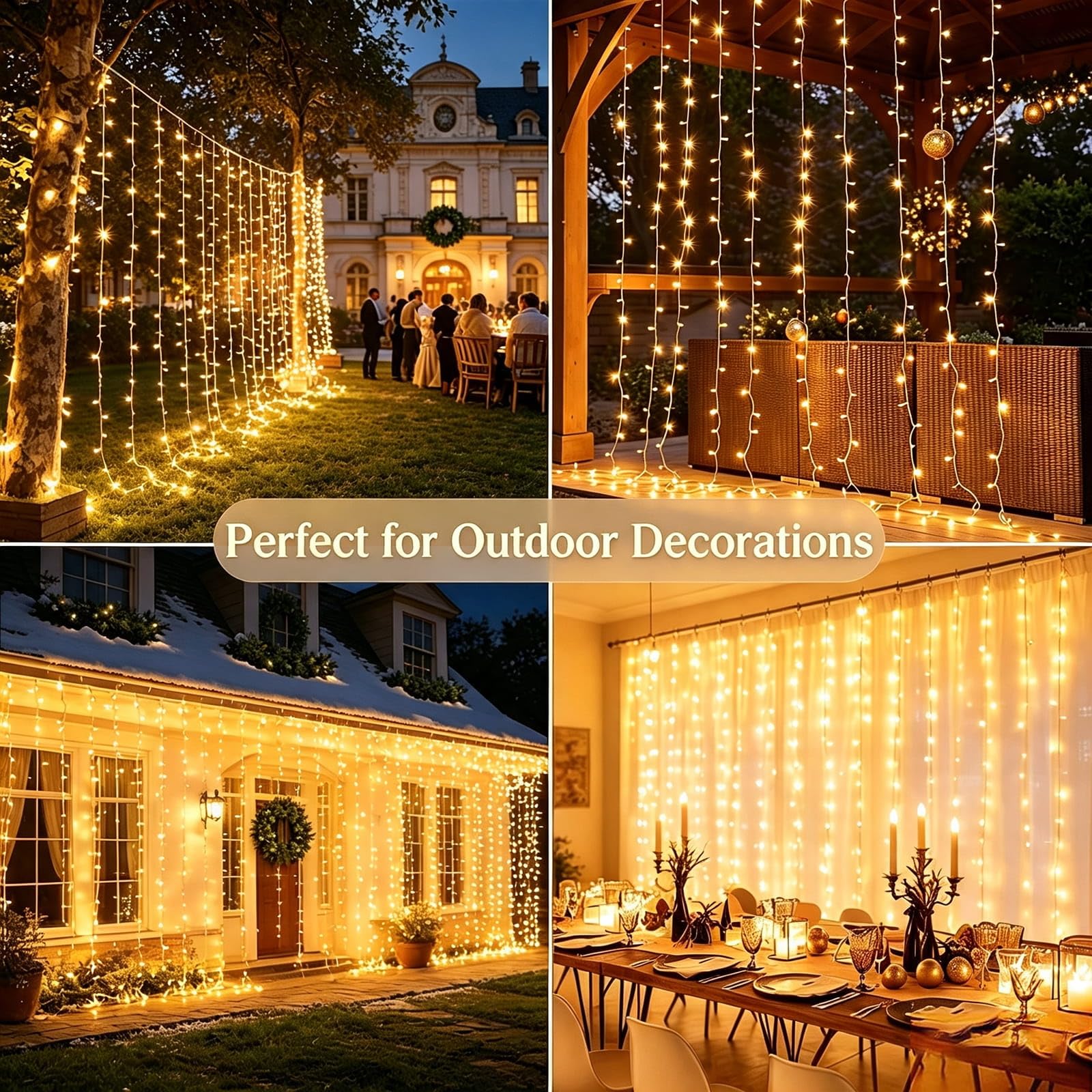 yowin Guirlande Lumineuse 2 Pièces 3m x 3m 300 LED Rideau Lumineux Noël | 8 Modes et Timer Rideau LED pour Décoration Chambre Noël Mariage Extérieur Interieur - Blanc Chaud