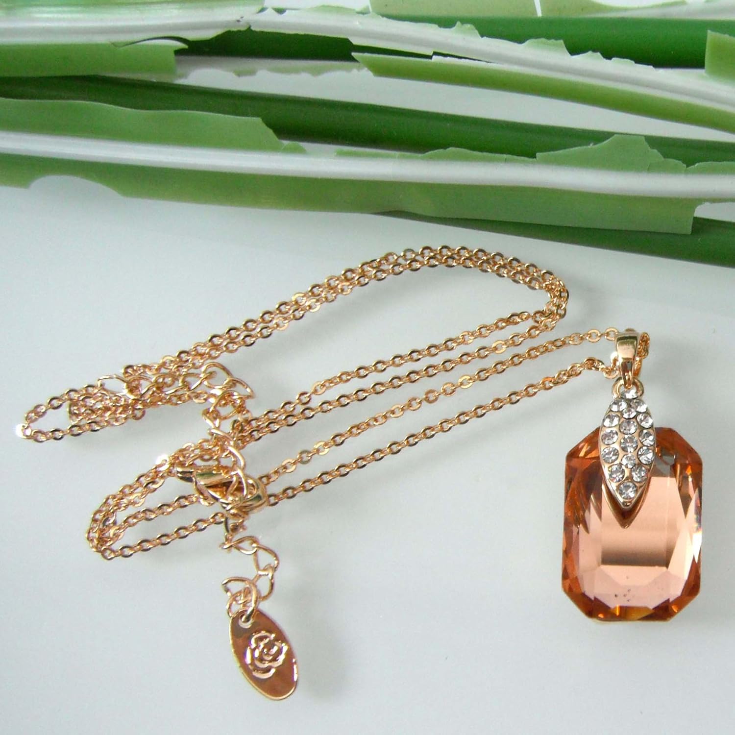 Navachi 18k Gold Plated Crystal Square Zircon Pendant Necklace 16"+2" - Image 2