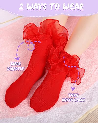 Miniatura 3 de Witwot Calcetines para niña pequeña con volantes grandes de encaje con volantes