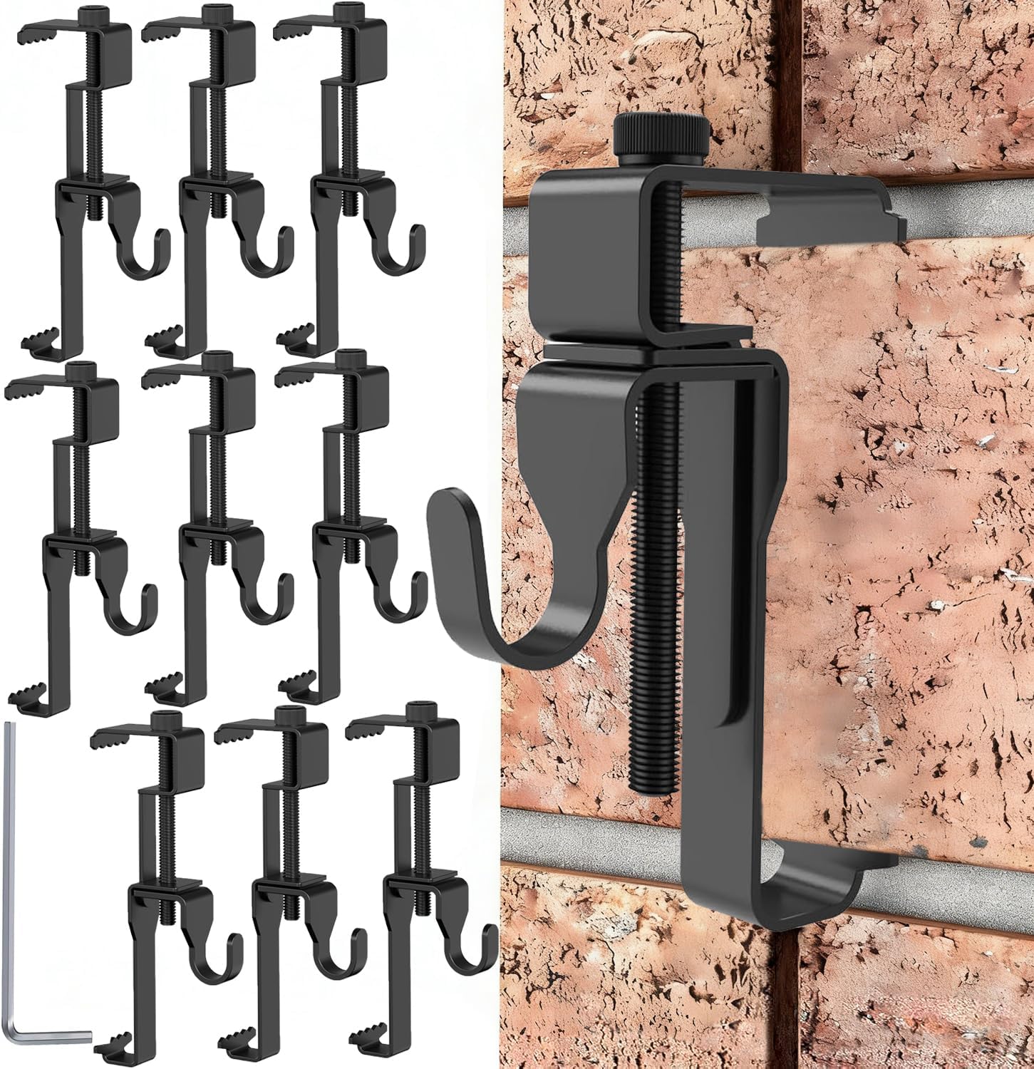 10Pack Metal Brick Hangers,Hanging No Drill Outdoor Decorations Hangers Adjustable Heavy Duty Wall Clamp Clips