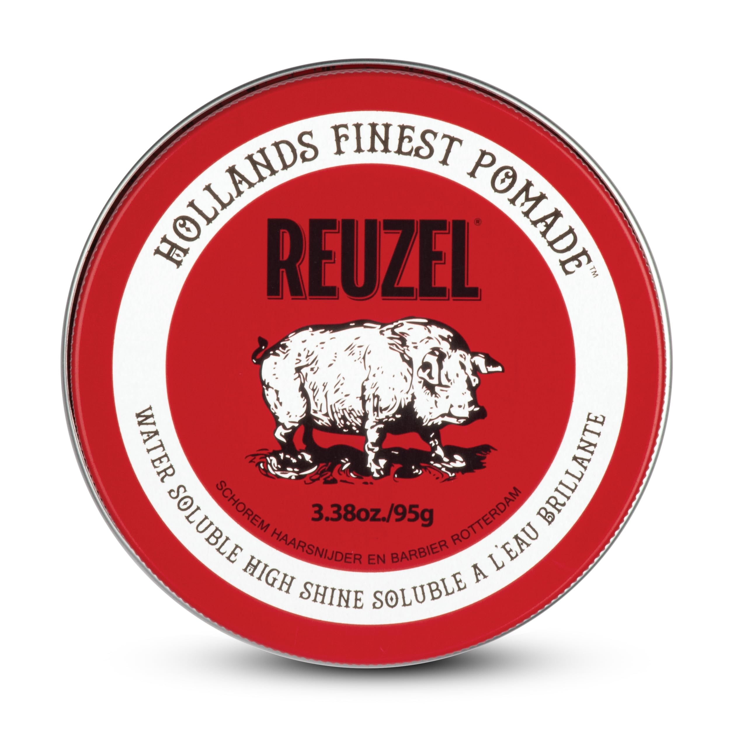 Reuzel Pommade rouge à tenue moyenne et haute brillance pour hommes, pommade hydrosoluble pour un look flexible et brillant 3,38oz/95g