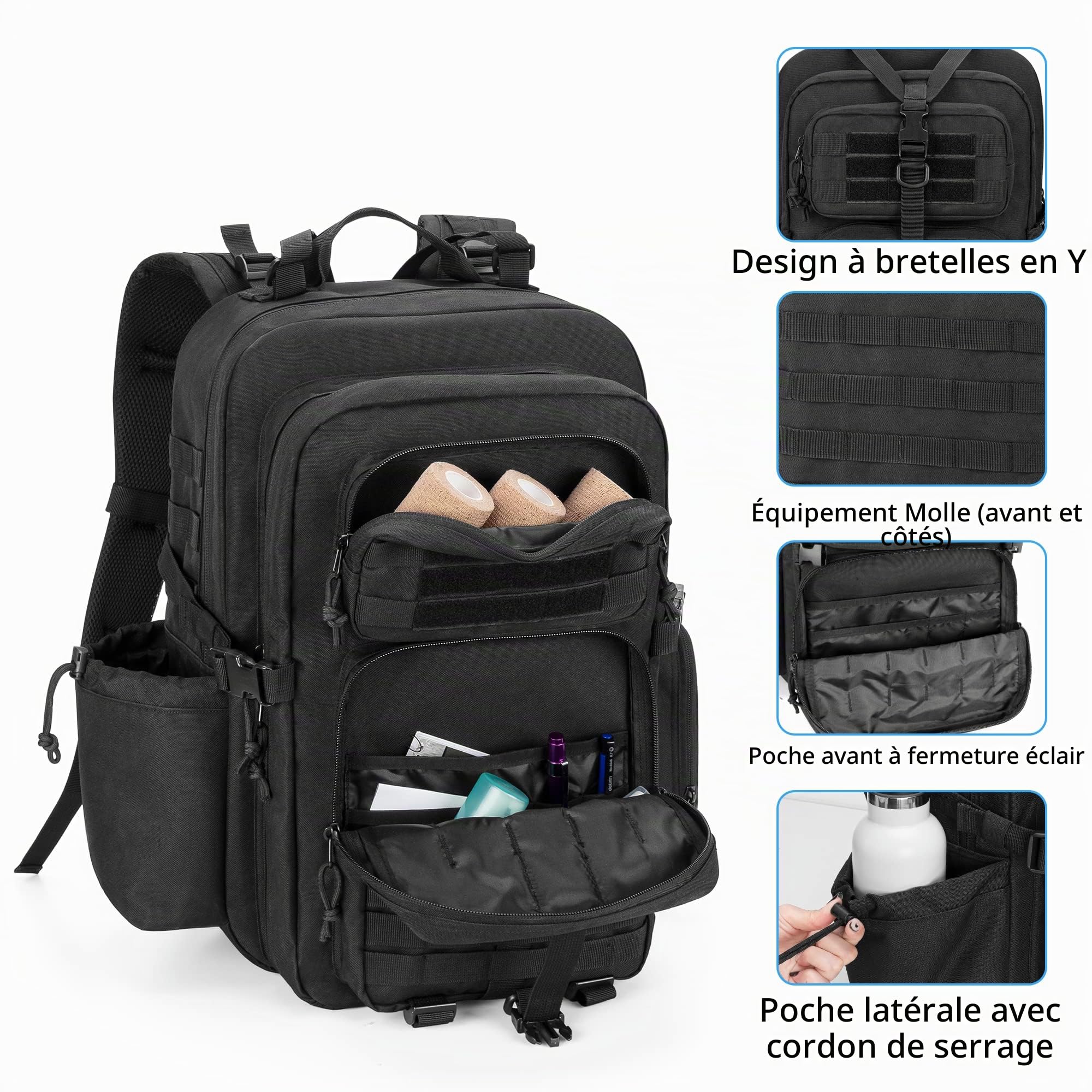 Damero Sac à dos tactique médical vide, sac à dos de premiers secours à sangle en Y pour sac de fournitures médicales pour la marche