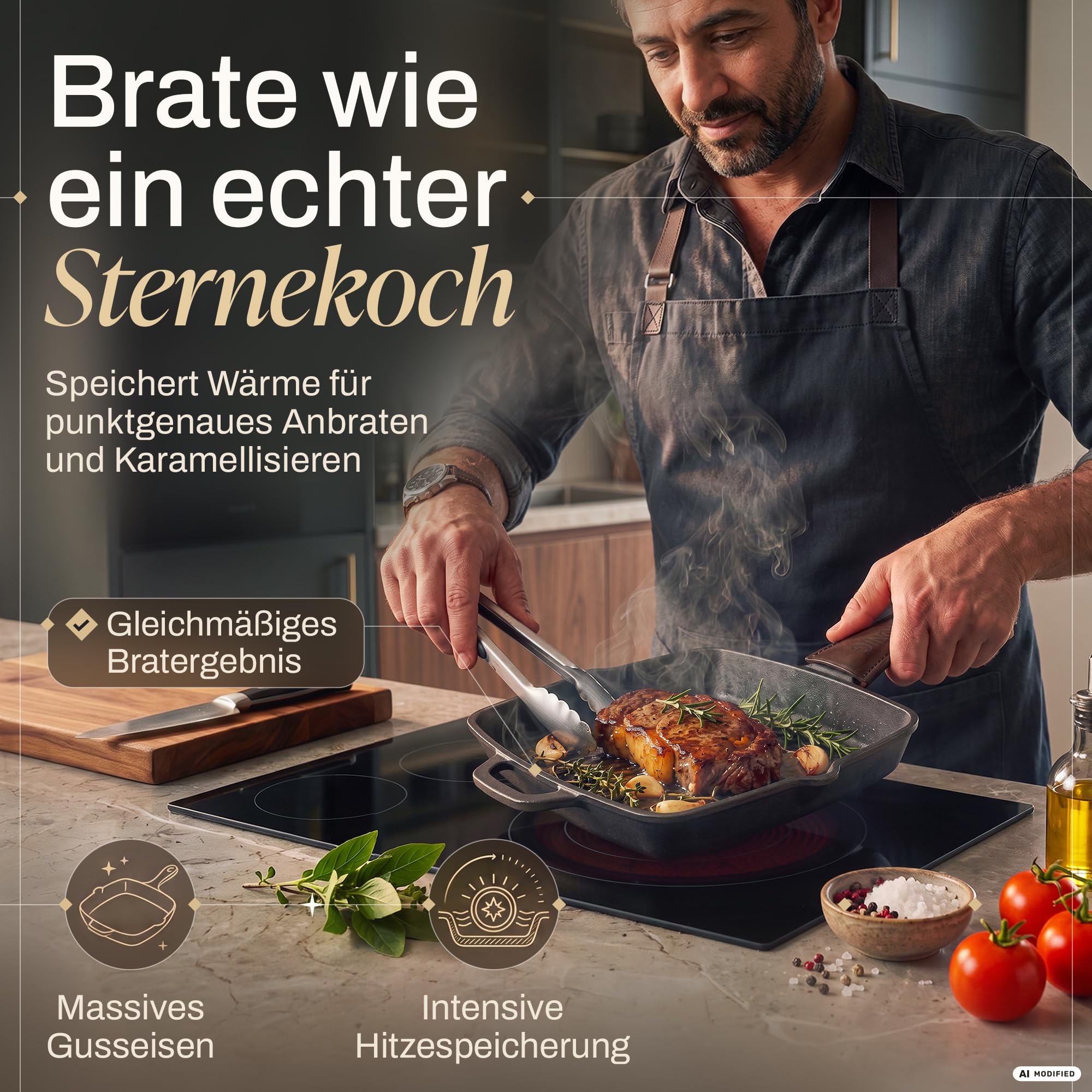 Gusseisenpfanne emailliert [26cm] Induktion - Cast Iron Pan - Inkl. Schaber