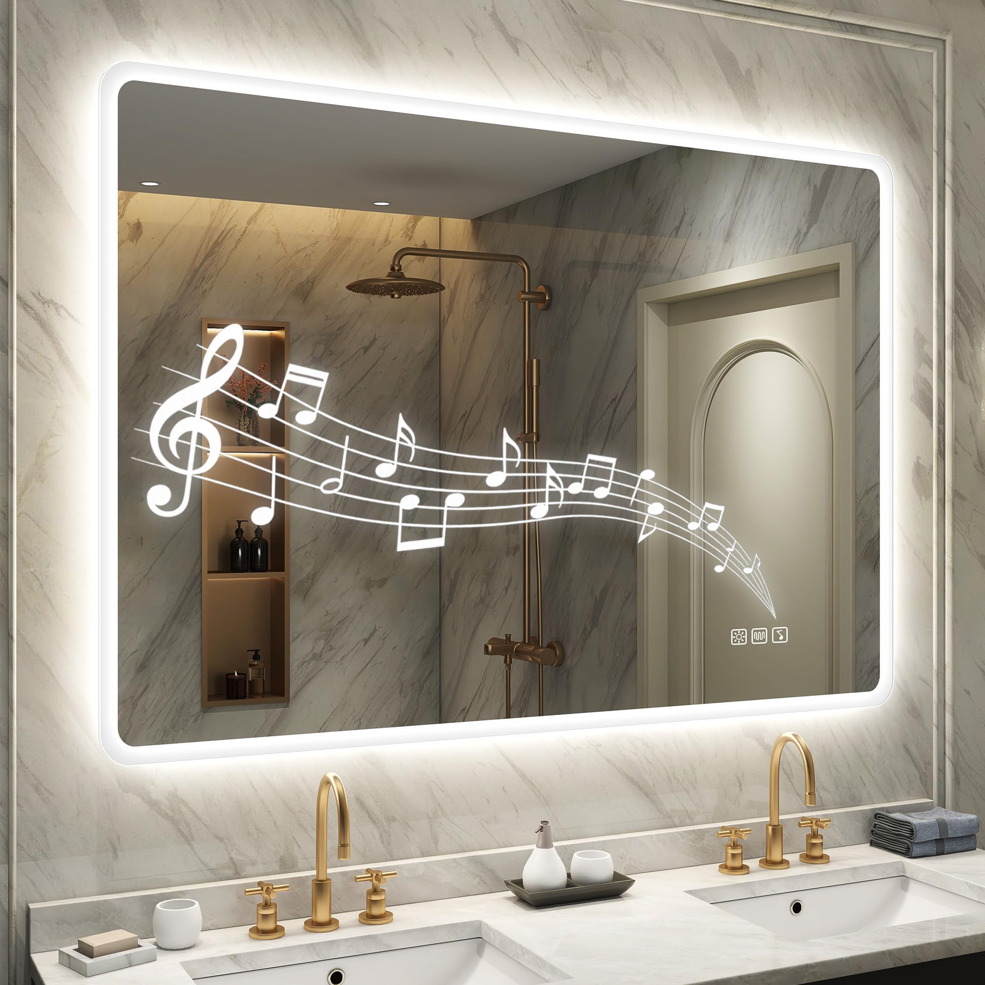STARLEAD 1000x700 mm Bathroom-Mirror-with-LED-Lights for Wall, Bluetooth, Anti-Fog, 3 Colors Dimmable Bathroom-LED-Mirror, Memory Function, HD Tempered Glass, IP44 Smart-Mirror (Horizontal/Vertical)