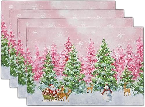 Miniatura 8 de Juego de 4 manteles individuales de acuarela con diseño de pájaros de invierno, diseño de copos de nieve para decoración de comedor en interiores y