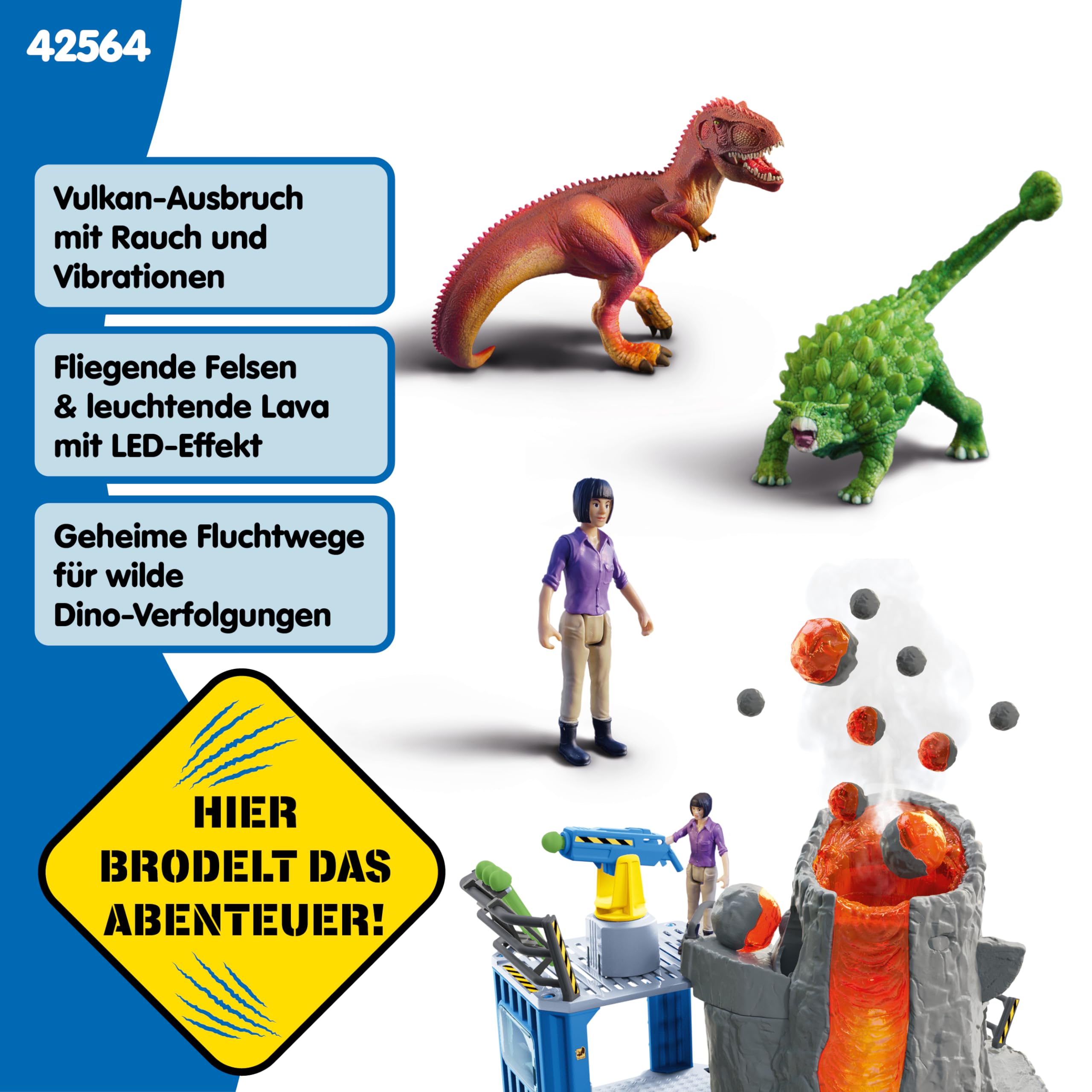schleich DINOSAURS | Große Vulkan Expedition 42564 | Set inkl. Vulkan mit Ausbruchsfunktion, Yuki, 2 Dino Figuren | tolles Geschenk für Mädchen und Jungen | Dinosaurier Spielzeug ab 3 Jahre | 60 Teile