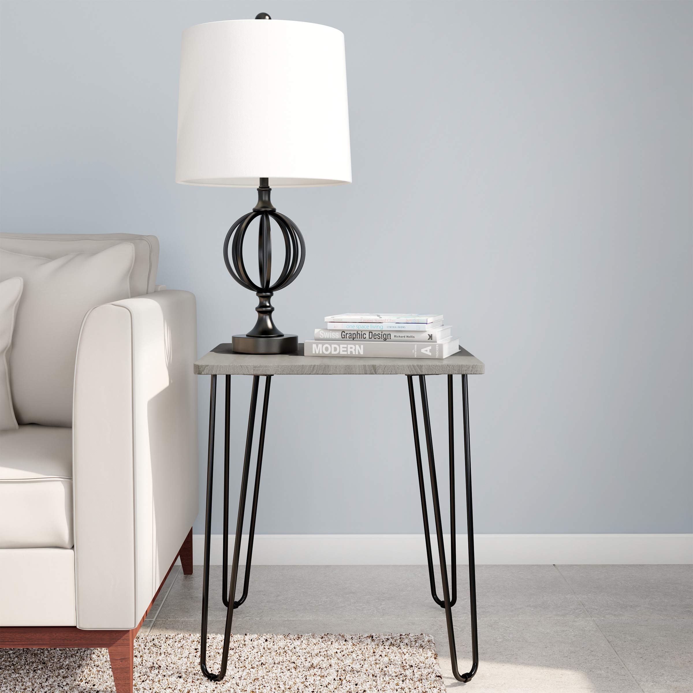 Modern End Table with Hairpin Legs - Industrial-Style, Woodgrain Finish, and Steel Accent Furniture for Living Room, Bedroom, or Office by Lavish Home
