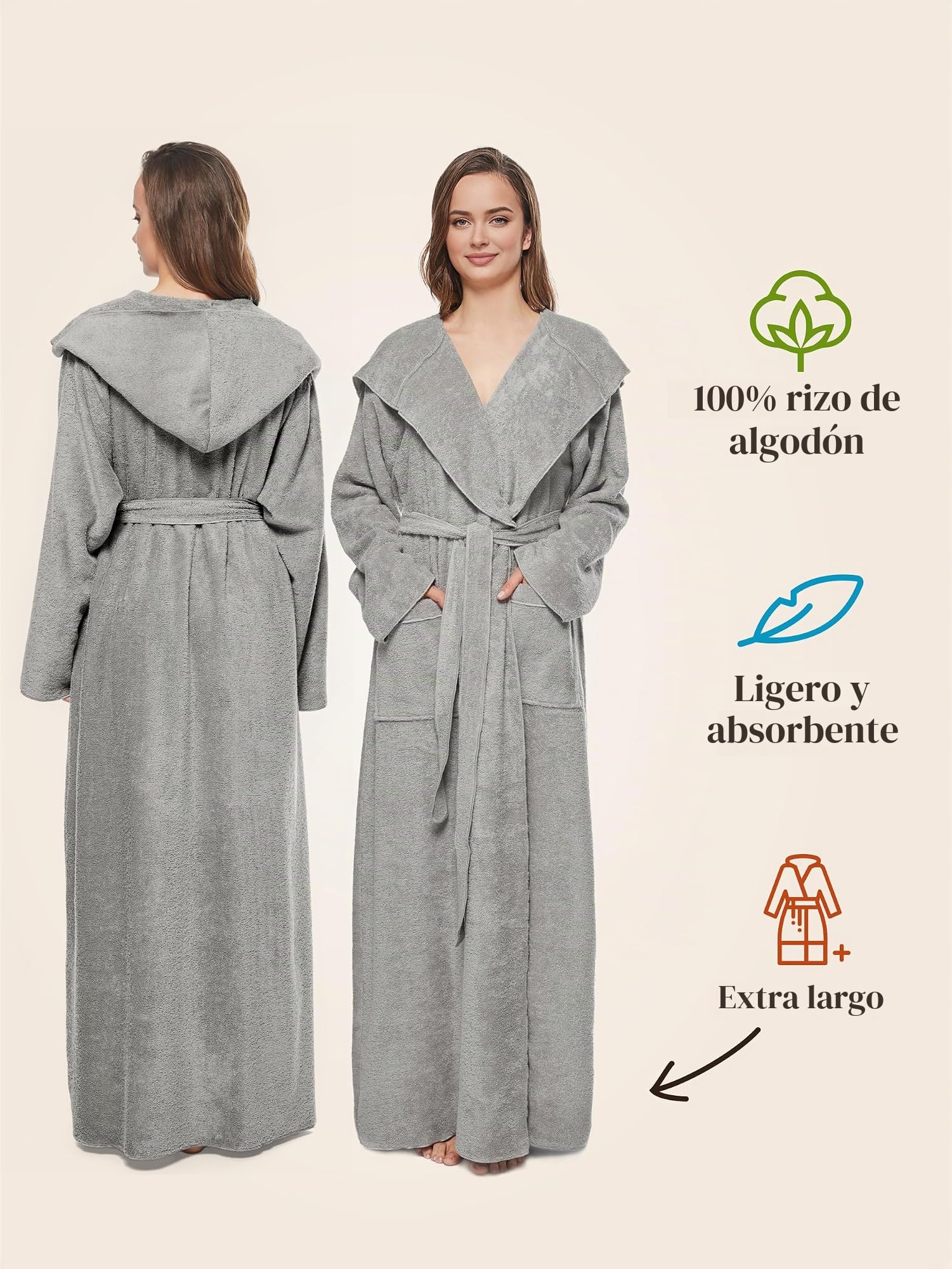 albornoz de mujer extra largo con capucha bata de baño de casa de ducha de rizo algodón 100%