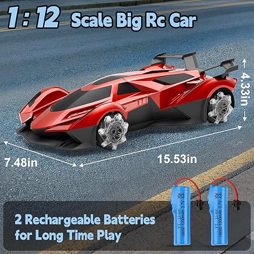 Miniatura 6 de SASBSC Coche de control remoto para niños 4-7, 8-12, autos a control remoto con rotación de 360, aerosol, música y luces 112, auto recargable a