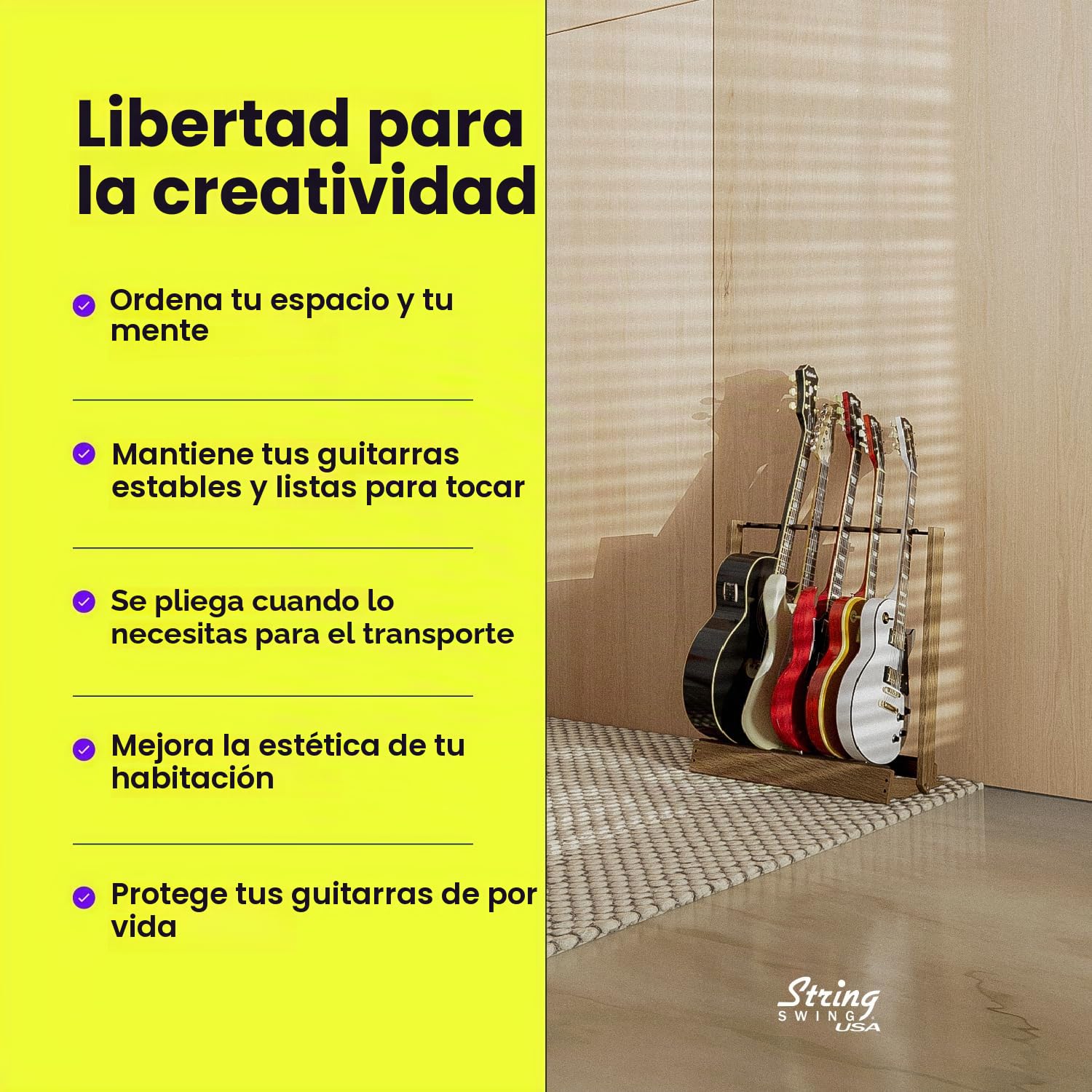 String Swing CC34 - Soporte para 6 guitarras eléctricas o bajos, o 3 guitarras acústicas, para hogar o estudio