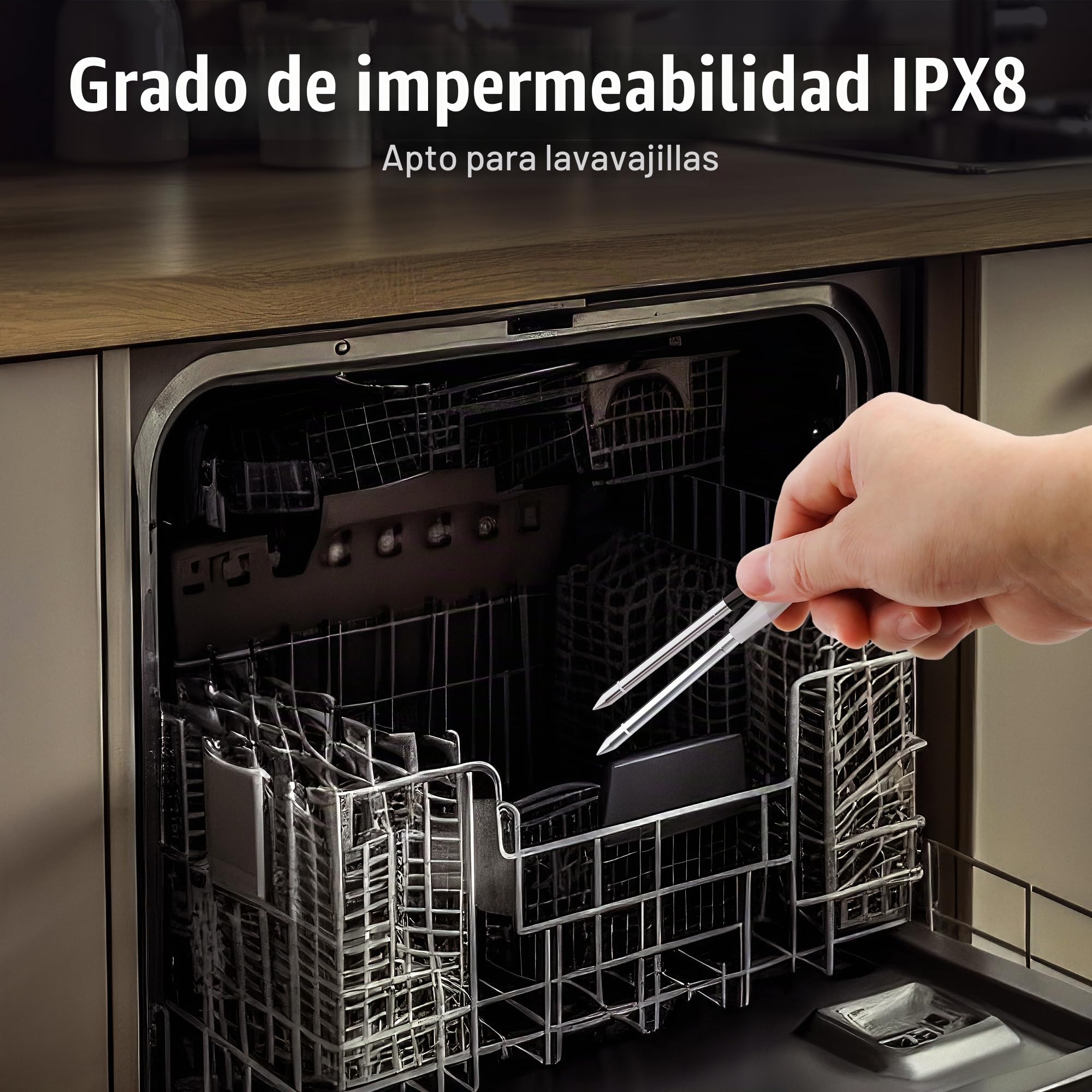 ThermoPro Termómetro inalámbrico para carne TempSpike XR hasta 300 m, con 2 sondas ultradelgadas para carne, termómetro digital inteligente para carne inalámbrico