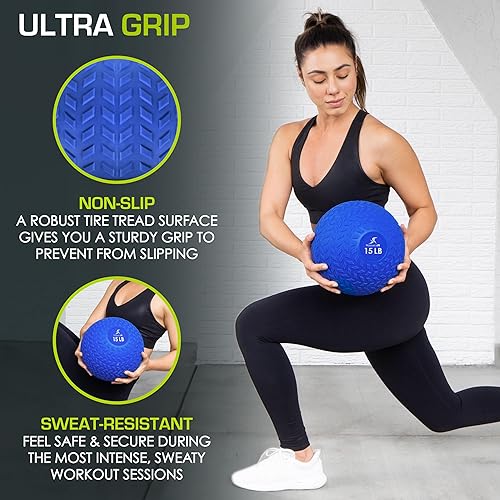 Miniatura 3 de ProsourceFit Slam Medicine Balls Tread Textured Grip Dead Weight Balls for Cross Training, Strength and Conditioning Exercises, Cardio and Core