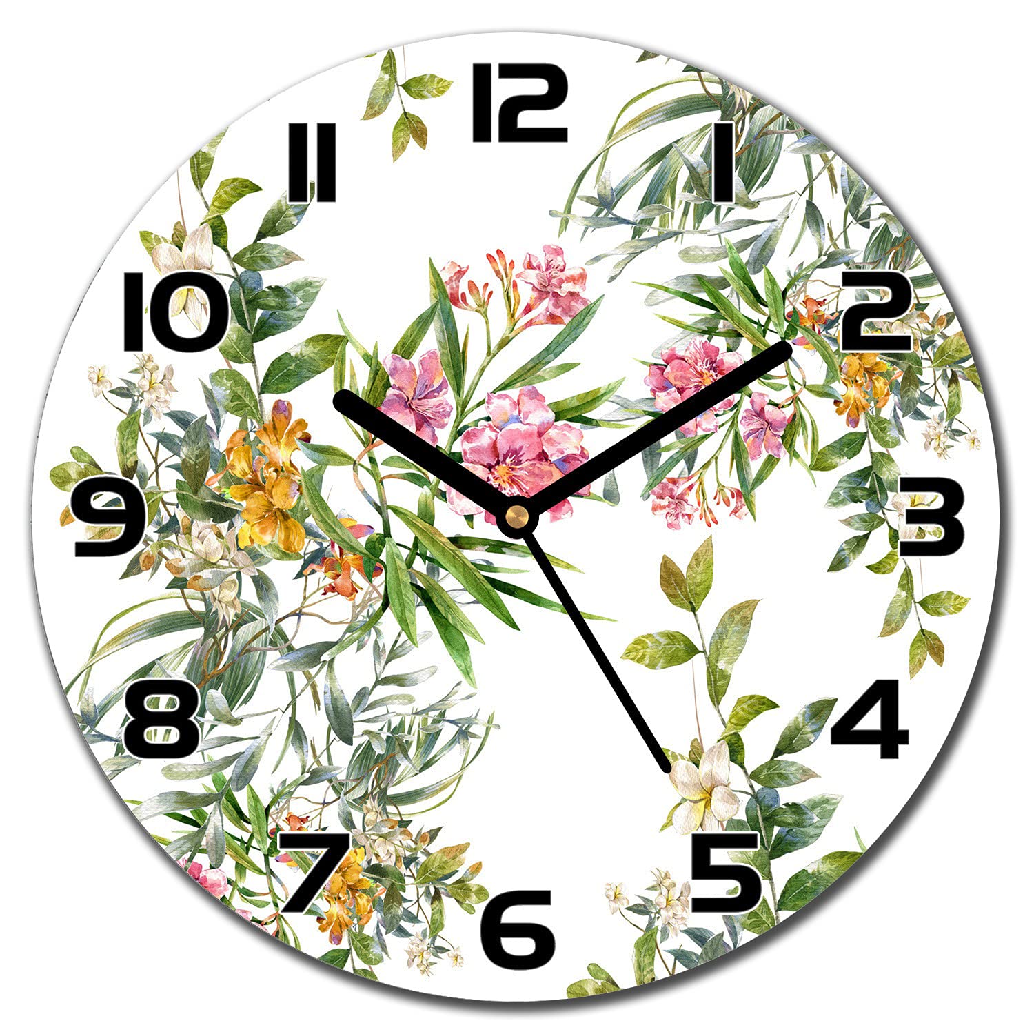 Horloge de cuisine florale et moderne en verre pour embellir le salon