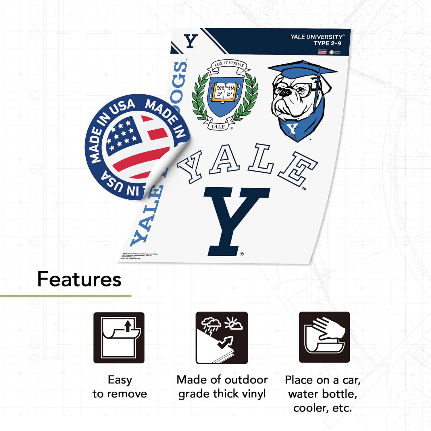 Desert Cactus Yale University Sticker Bulldogs Sticker Vinyl Decals Laptop Water Bottle Car Scrapbook Sheet T2 (Type 2-9) - Image 2