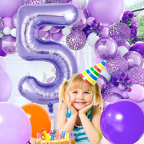 Miniatura 4 de Globo morado del número 5 de 40 pulgadas, globos de helio de aluminio grandes y grandes, globos gigantes de Mylar número 5 para decoración de fiesta
