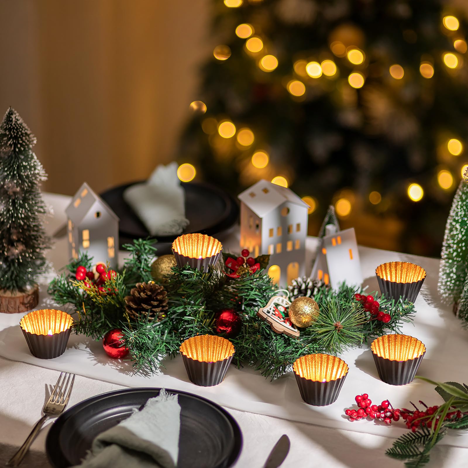 Sziqiqi Portavelas de Metal para Navidad: Portavelas de Velas Pequeñas de Oro y Negro para Centro de Mesa de Navidad - Soportes Modernos Portavelas para Casa, Cocina, Sala de Estar, Baño, Halloween