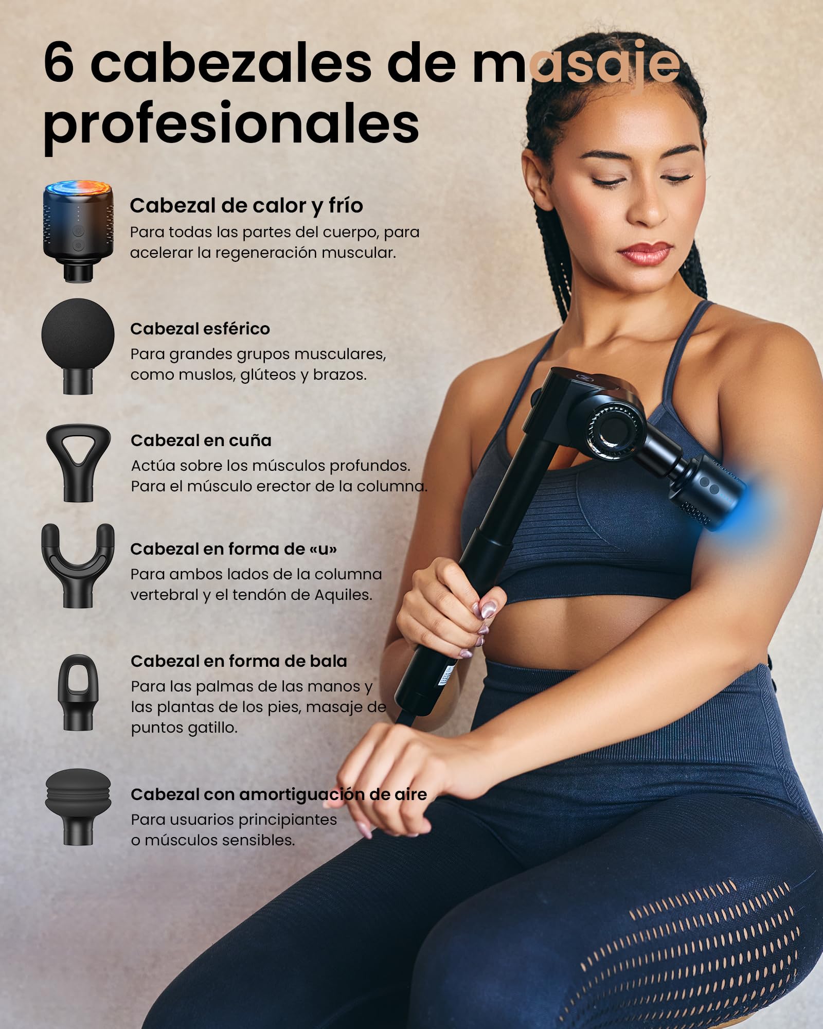 Pistola de Masaje Muscular Calor y frío,Napre Pistola Masaje Massage Gun con Mango Extensible,32 Velocidades Pistola Masajeadora Muscular Cervical y Espalda,Plegable,5 Ángulos Ajustables,LED Screen