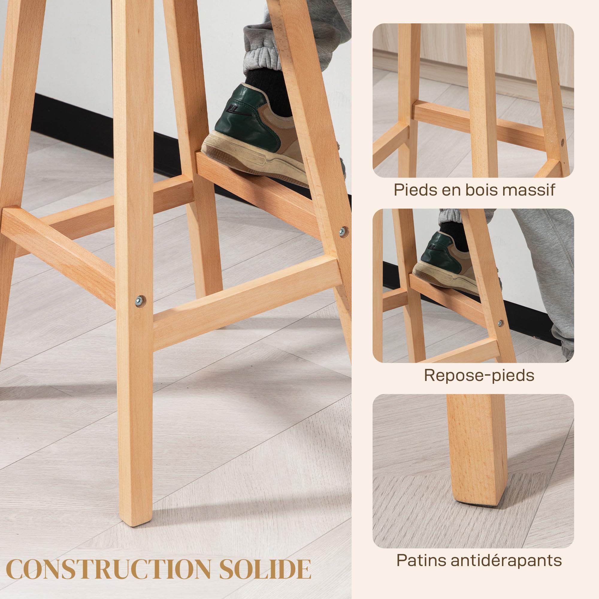 Set Di 2 Sgabelli Da Bar HOMCOM In Acrilico Trasparente E Legno Di Faggio, Con Poggiapiedi E Schienale, 39x44x78 Cm - 5