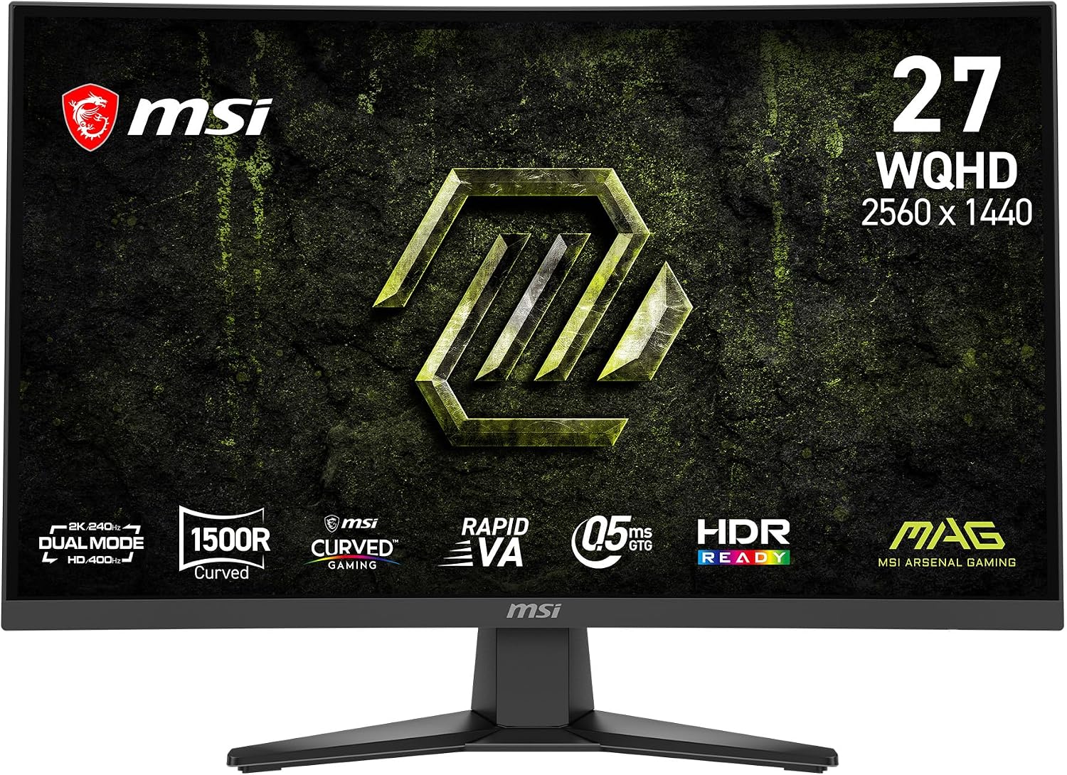 MAG 275CQDF X24 27-inch 2560 x 1440 (QHD) Gaming Monitor, AMD FreeSync Premium, Dual Mode with WQHD 240Hz and HD 400Hz, HDR Ready, HDMI, VGA Port, VESA, Tilt, 0.5ms, Black