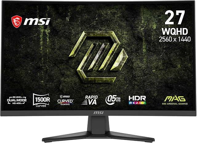 msi MAG 275CQDF X24 Moniteur de jeu 27 pouces 2560 x 1440 (QHD), 400Hz, Adaptive-Sync, HDR prêt, HDMI, port VGA, montable VESA, inclinaison, bord mince sur 4 côtés, 0,5ms, noir
