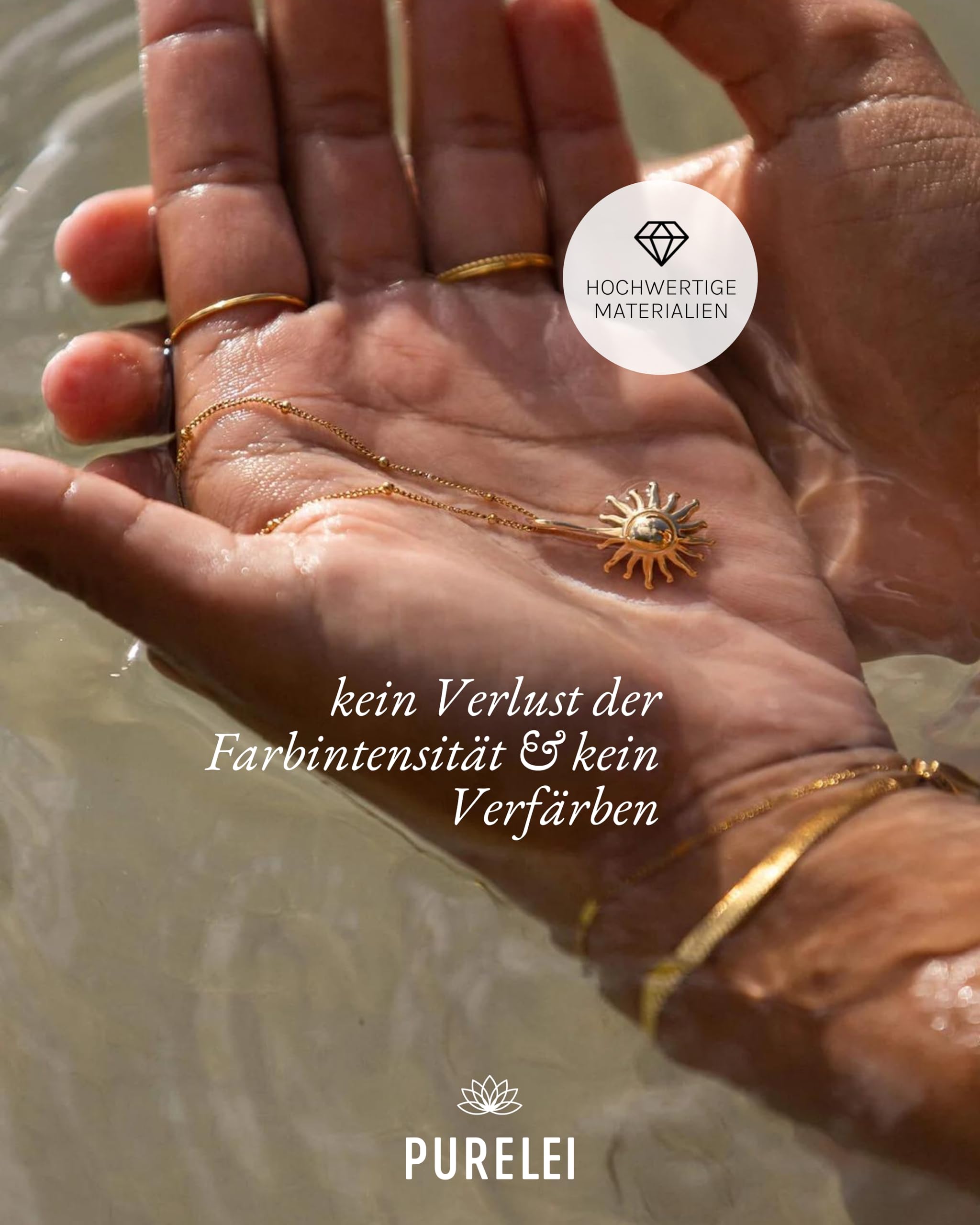 Purelei Sun Kette Damen – Halskette Damen aus langlebigem Edelstahl – Wasserfeste Kette mit Anhänger – 50-55 cm Länge verstellbar – Halskette für deinen individuellen Look