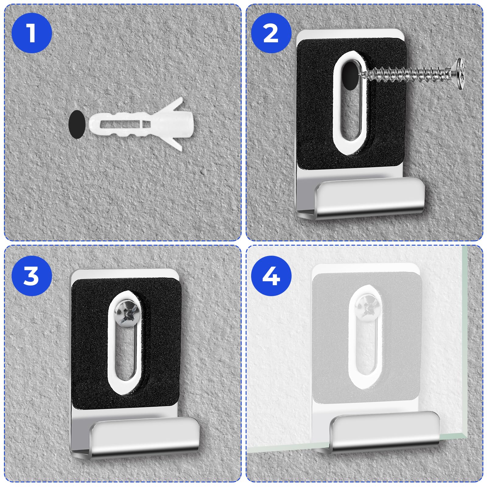 6x Metall-Spiegelhalter Clips | Edelstahl Mit Gummipads & Schrauben | Für Rahmenlose Spiegel & Wandfliesen