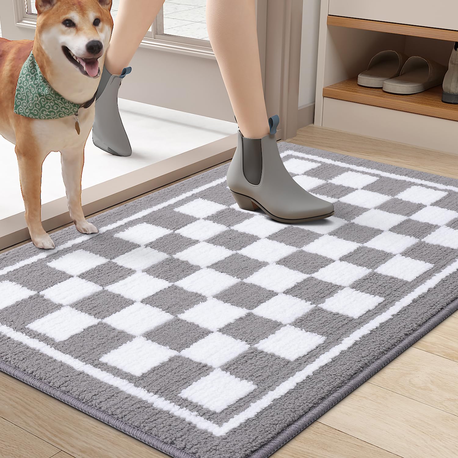 smiry Door Matts Indoor, Super Absorbent Entrance Door Mat, Machine Washable Inside Doormat, Low-Profile Dirt Trapper Mat