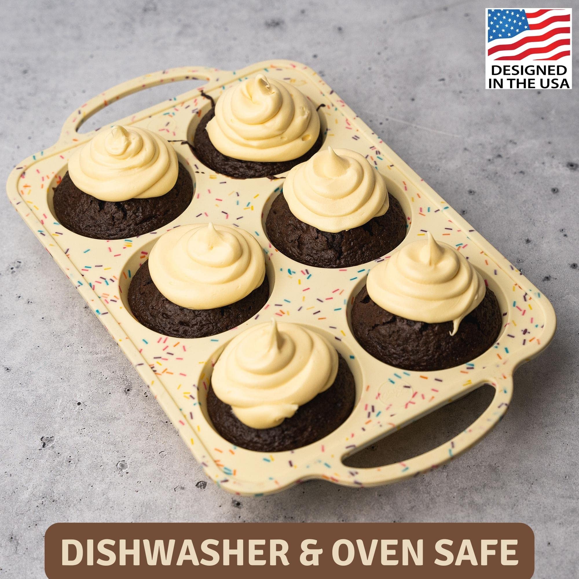 BAKE BOSS Konfetti Silikon Jumbo Muffinform 6 Cups, Antihaft-Cupcake-Formen zum Backen, robuste große Silikon-Muffinformen zum Backen, BPA-frei, leicht zu lösen, ofen- und spülmaschinenfest