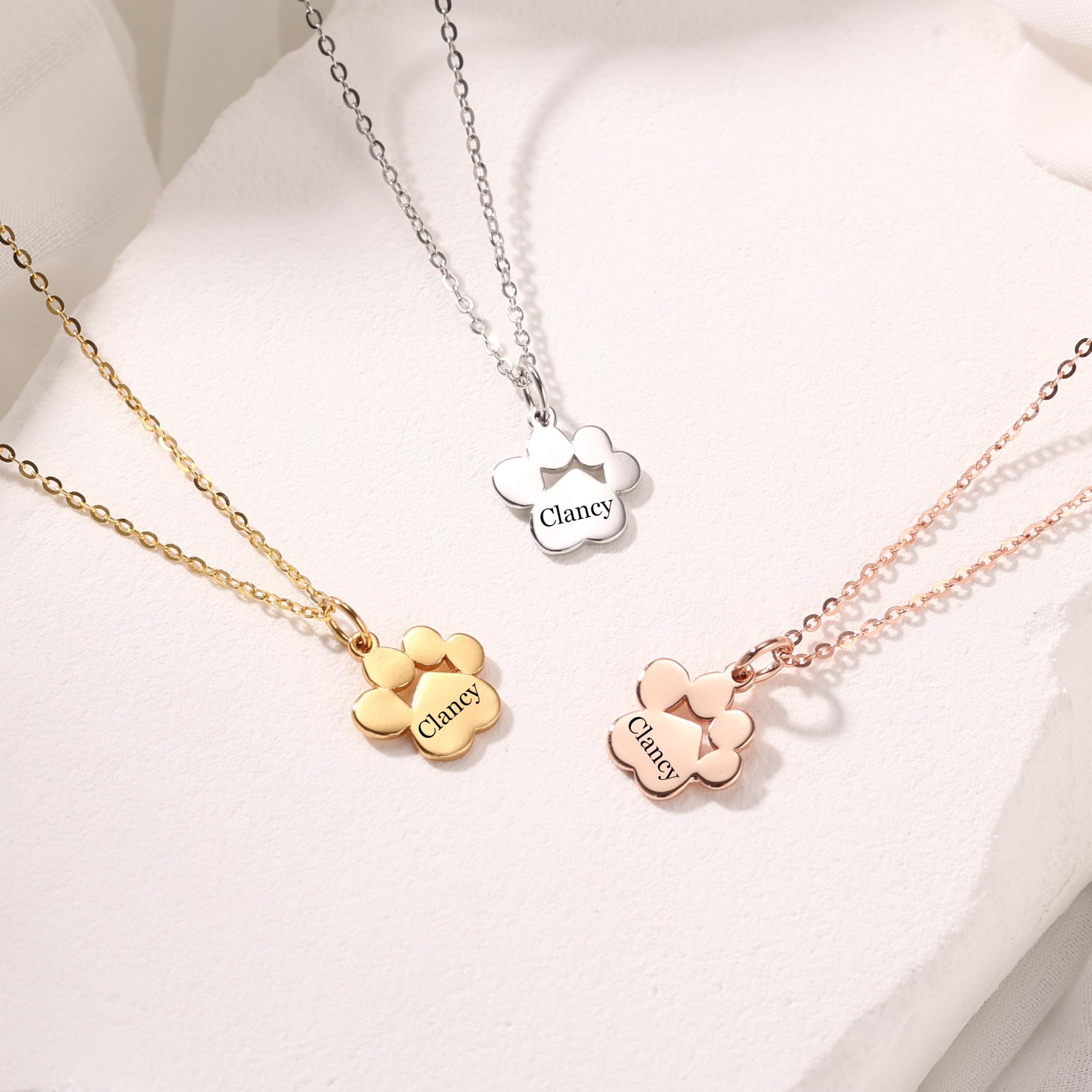 INBLUE Collar Personalizado Conmemorativo para Mascota, Colgante Pata de Perro para Mujer, Joya con Huella Grabada Nombre, Acero Inoxidable/Plata de Ley, Regalo para Amantes Mascota