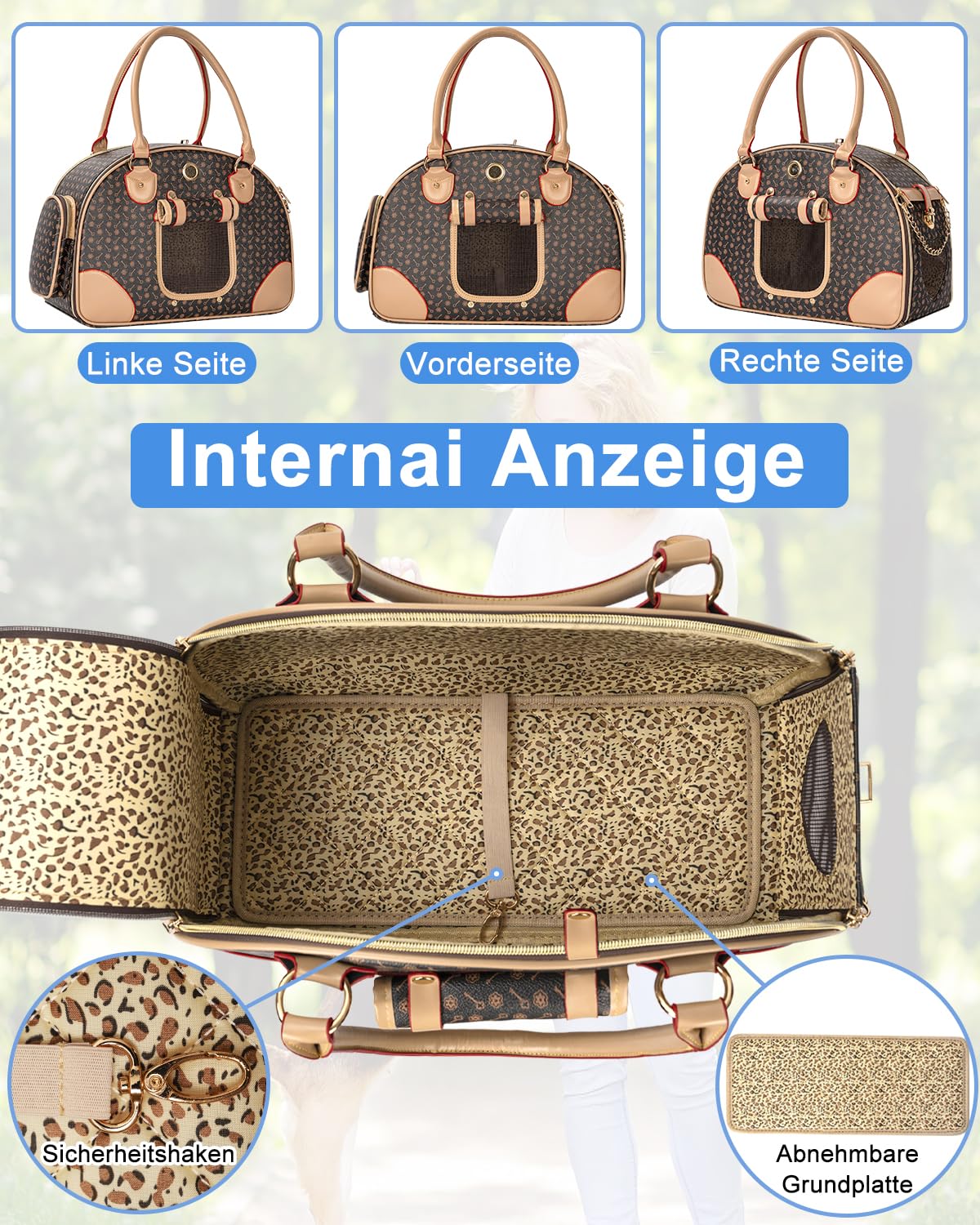 OUUTMEE Hundetasche Tragbarkeit,42 x 18 x 31 cm Hundetransporttasche bis 4 kg,Hunde Reisetasche,Geeignet für den Transport Kleiner Hunde und Katzen auf Ausflügen