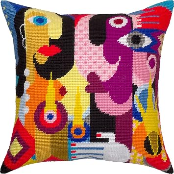 Brvsk Abstract Stamped Cross-Stitch Kit for Adults and Beginners Women and Hands 16 16 with Clear, Precise Printed Design on Cotton Canvas; Includes 2 Needles, Yarn, and Easy-Read Chart
