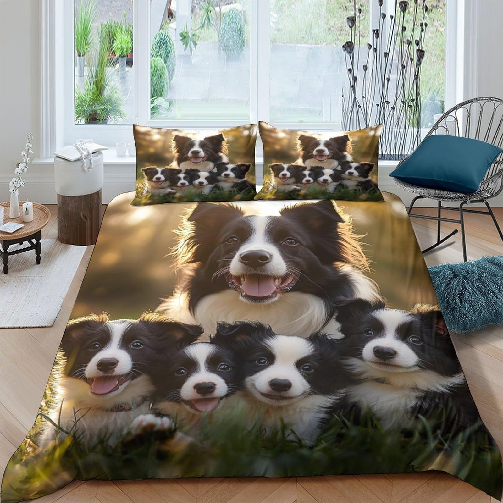 Ctjqhvkz Style-10 3D Printed Border Collie Family Fitted Sheet Microfiber Anti-Slip Bed Cover For Adult Teen Bedroom Guest Room Decor Single（135X200cm）