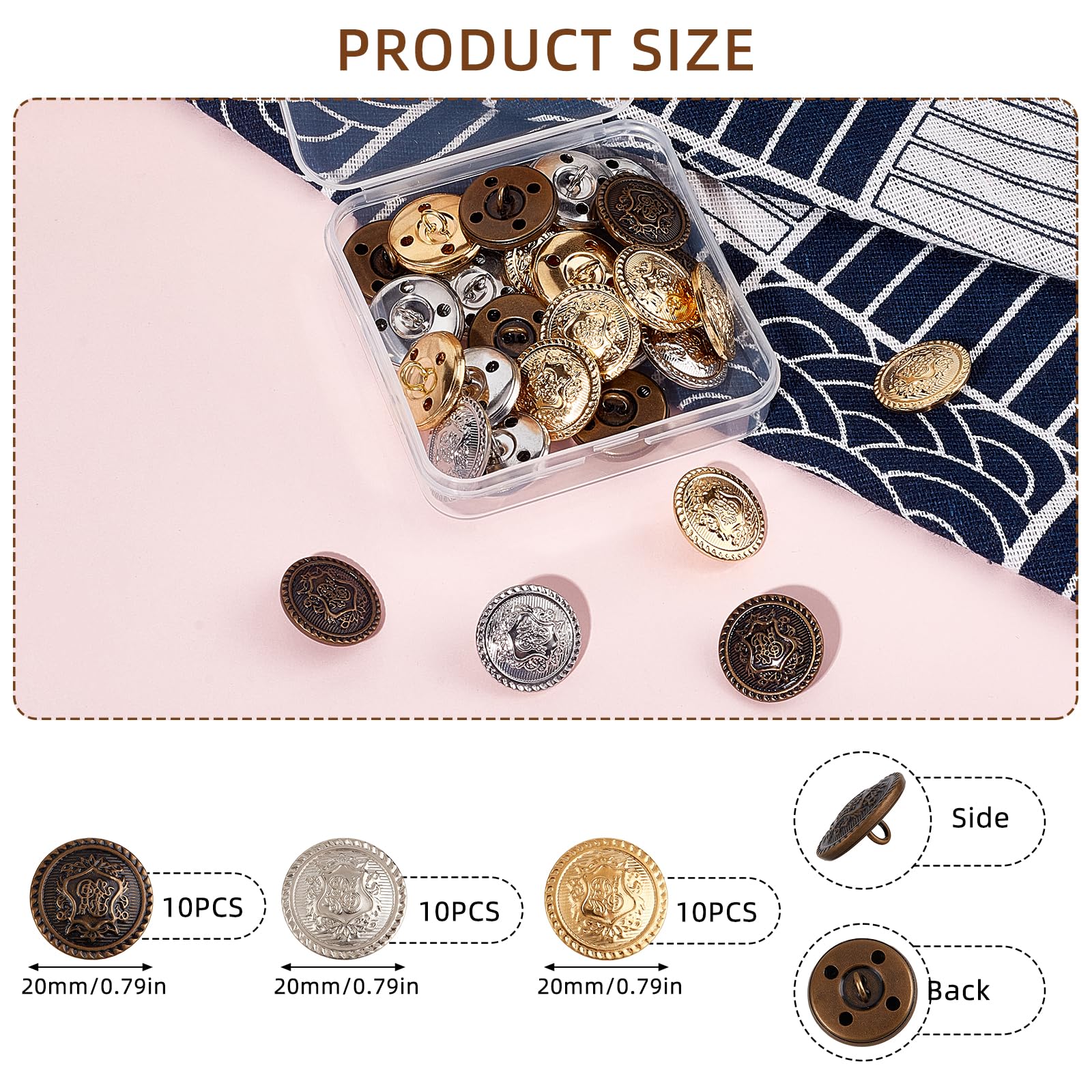 NICENEEDED 30 Pcs Vintage Blazer Buttons, Metal Shank Buttons, 20MM Metal Badge Button Antique Gold and Sliver Sewing Buttons Set for Blazer Suits Coats Uniform and Jacket - Image 2