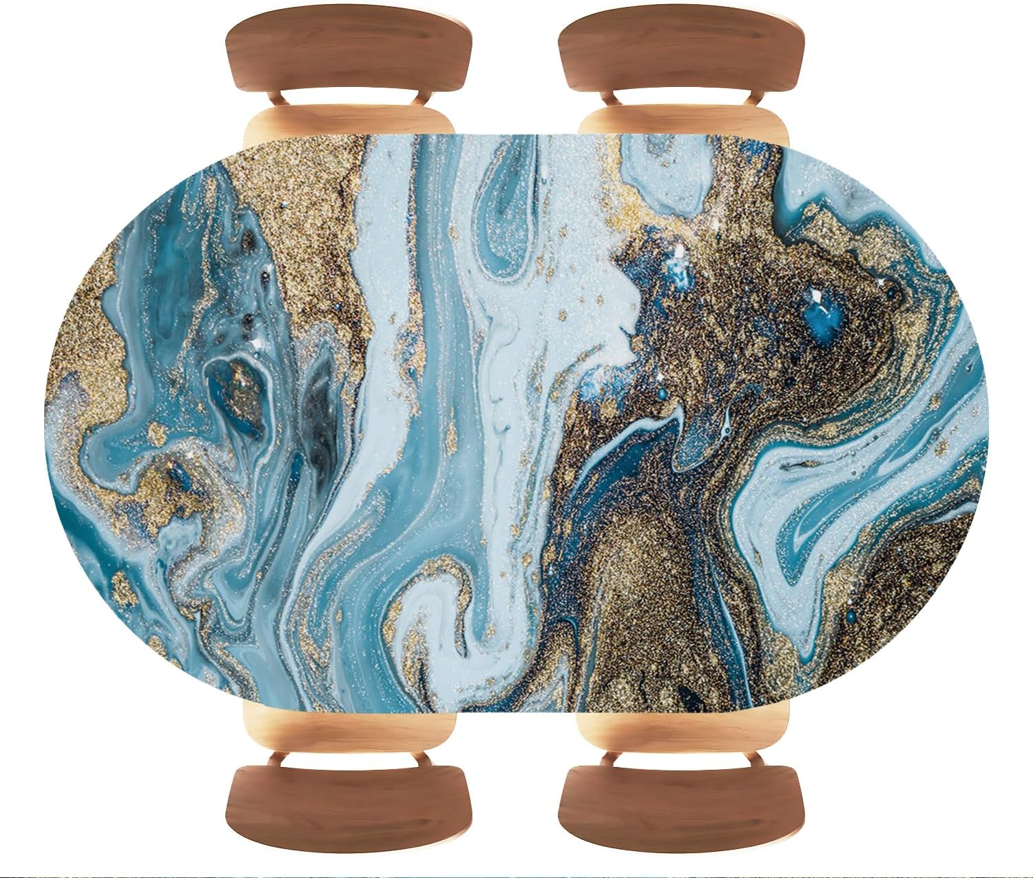 Marble Textured Tablecloth Oval Elastic Edged Fitted Table Cloth Waterproof Oil-Proof Tablecloth，for Family and Friend GatheringsFits 48"x80" Oval Tables, Style 72