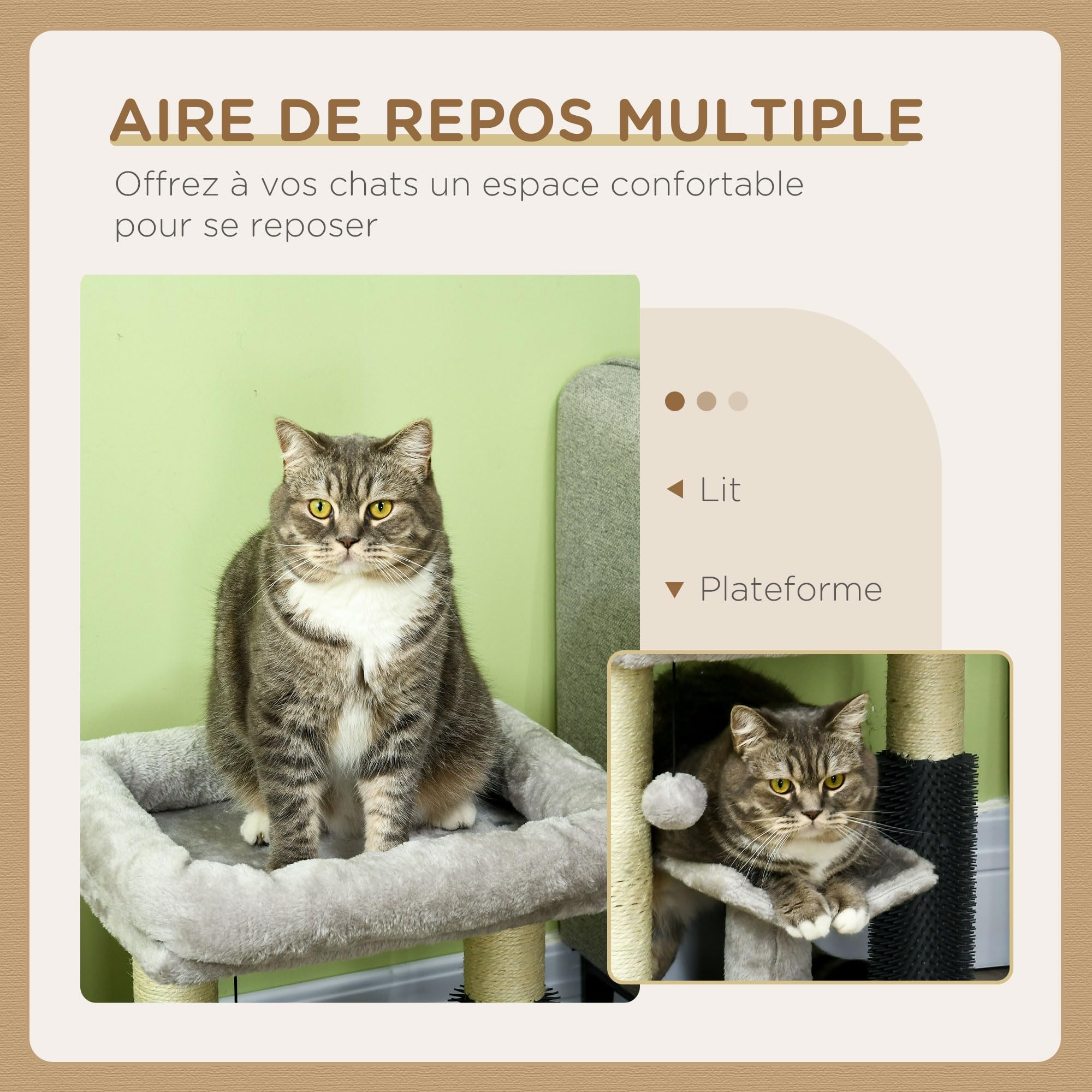 PawHut Petit Arbre à Chat Arbre à Grimper Tour de Jeux Hauteur 48 cm Poteau en sisal Gris avec Balle Suspendue Gris | Tour de Jeux, Balle Suspendue