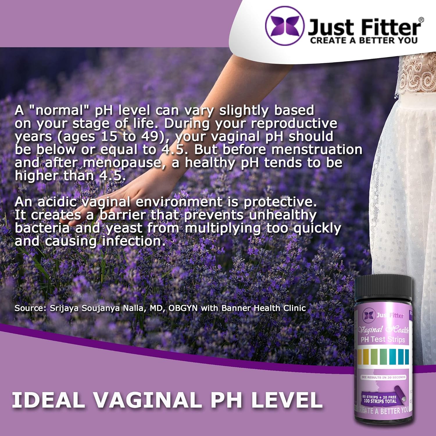 Just Fitter Vaginal pH Balance Test Strips. Personal Wellness Kit for Women. Supports Feminine Hygiene, Body Balance Awareness, and Everyday Confidence – 80 + 20 Strips - Image 3
