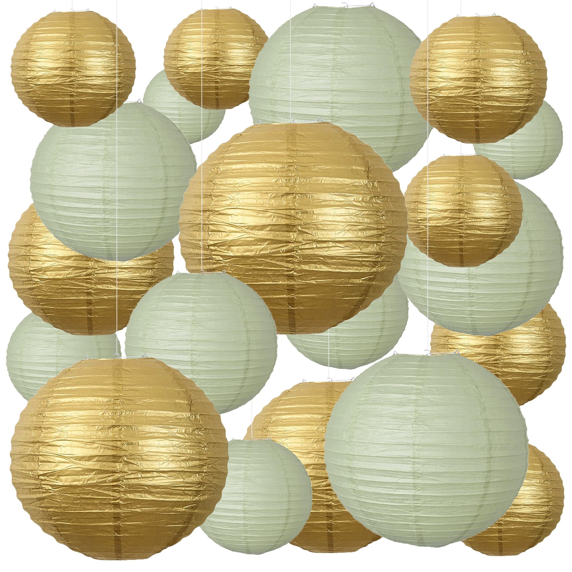 20Pcs Paper Lanterns Decorative, Sage Green and Gold Round Hanging Paper Lanterns Decorations for Rustic Party Bridal Shower Wedding Birthday Home Decor โ image 1