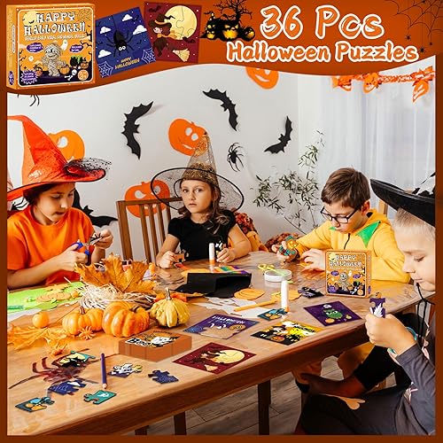 Miniatura 5 de Juego de 36 piezas de rompecabezas de Halloween para niños, rompecabezas de papel de Halloween, miniaturas, regalos para la escuela, aula,