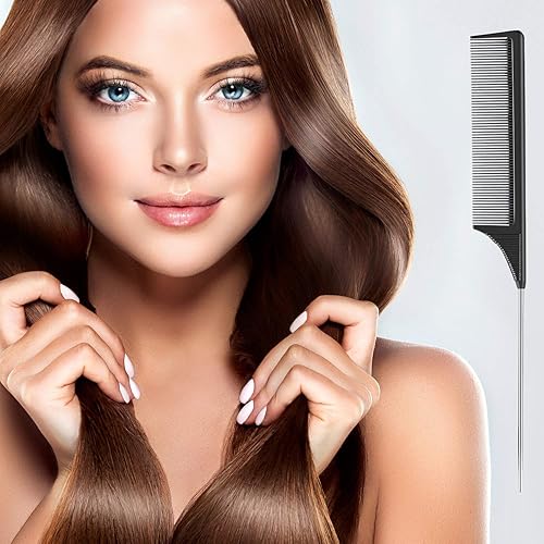 Miniatura 6 de Leinuosen Paquete de 2 peines de cola de rata con punta de separación para mujer, peine para seccionar, separar, dividir, peinar el cabello, acero