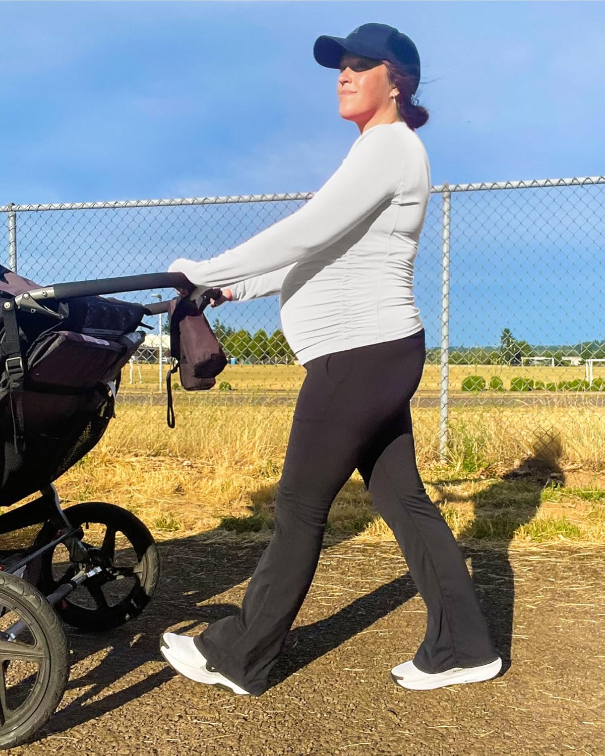 G4Free BareFeel Maternity Long Sleeve T Shirts Crewneck Ruches Pregnancy Workout Tops with Thumbholes Altheltic Yoga Tee - Image 3