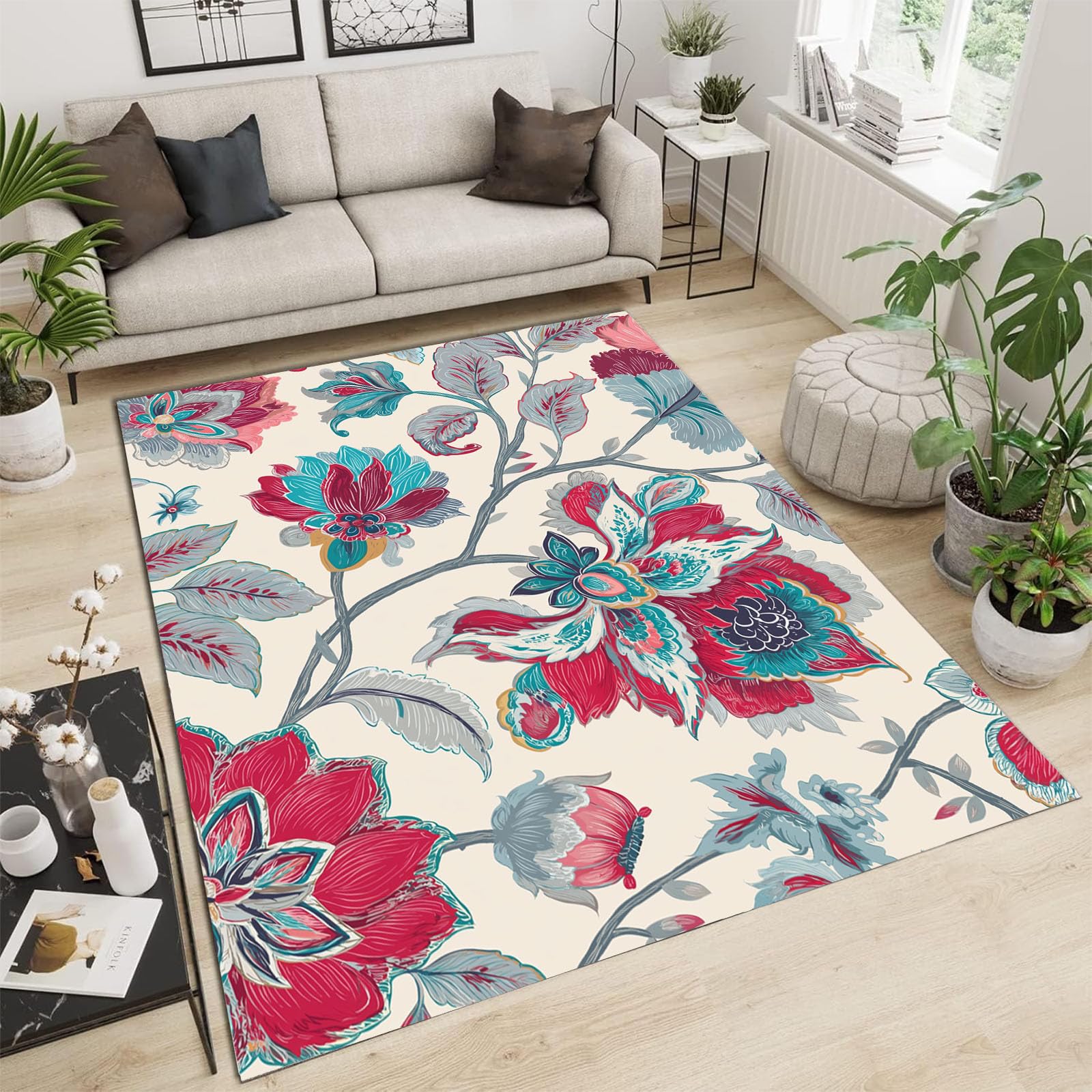 Tapis de sol moderne rouge corail 240×300cm moquette salon style indien