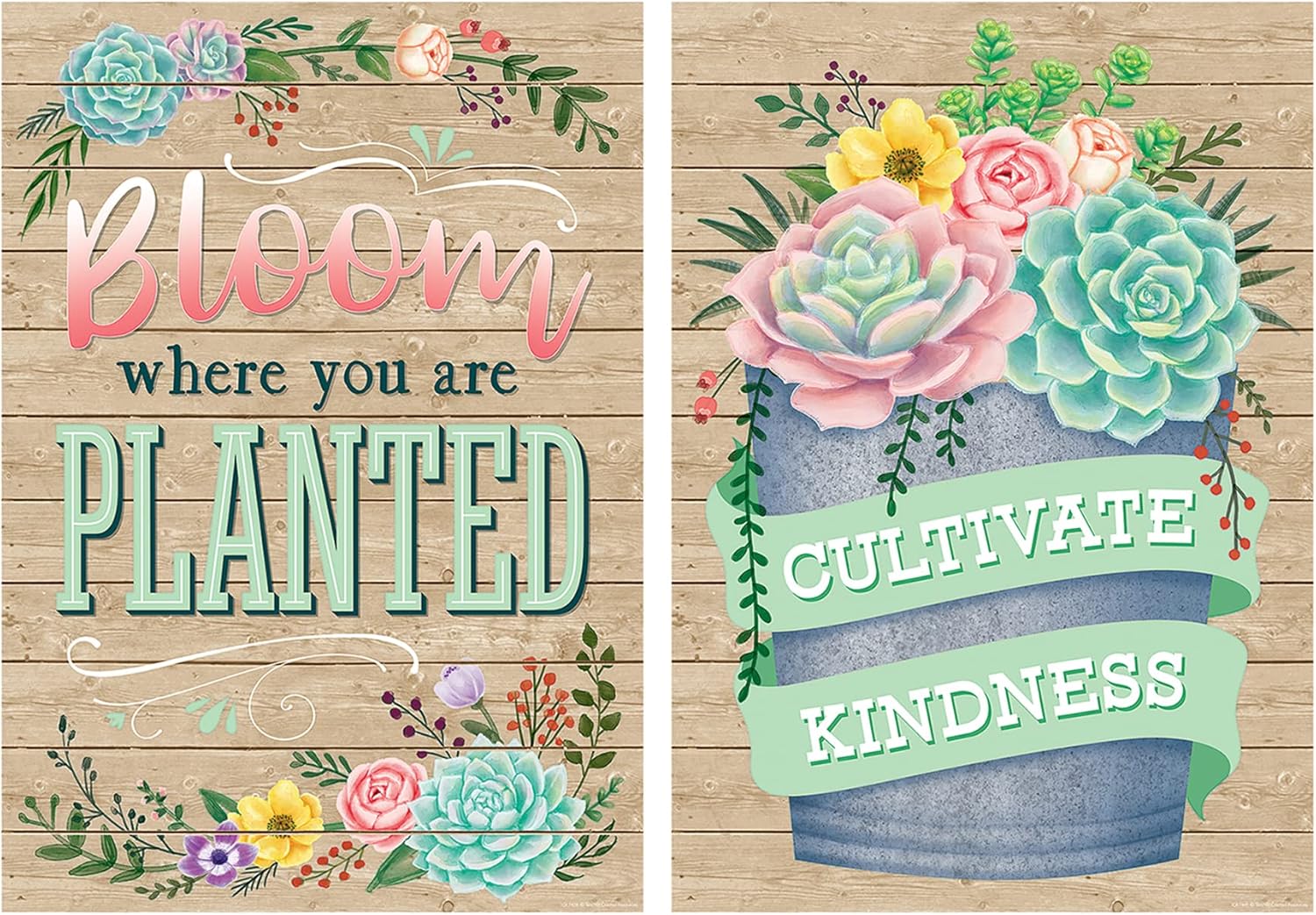 Rustic Bloom Motivational Posters Set with Succulent Designs