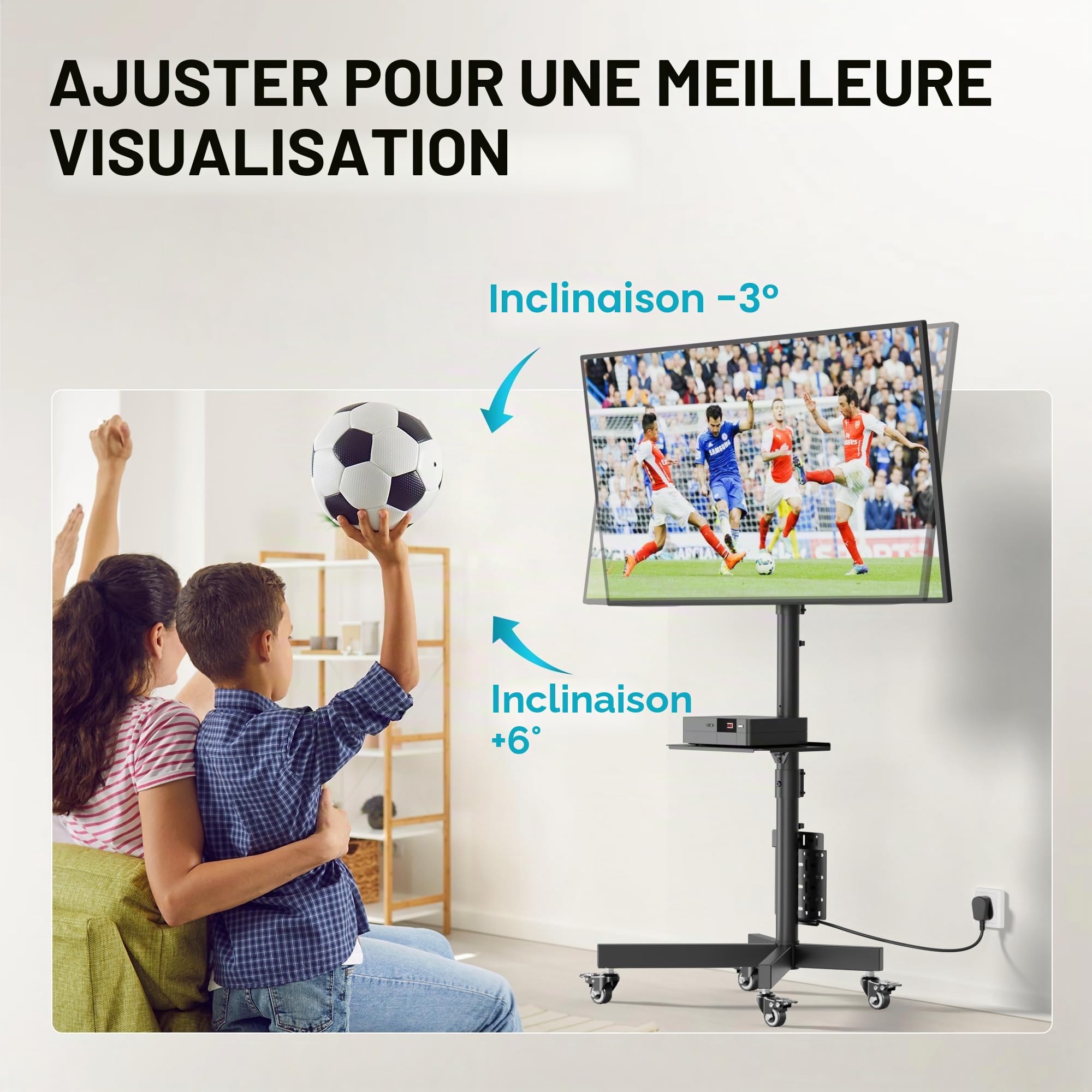 BONTEC Support TV roulettes, Support TV sur Pied avec roulettes pour Écran Plasma/LCD/LED 23-60 Pouces, Pied TV Universel Hauteur 800-1500 mm, Pied TV Charge 40 kg, VESA 400x400 mm