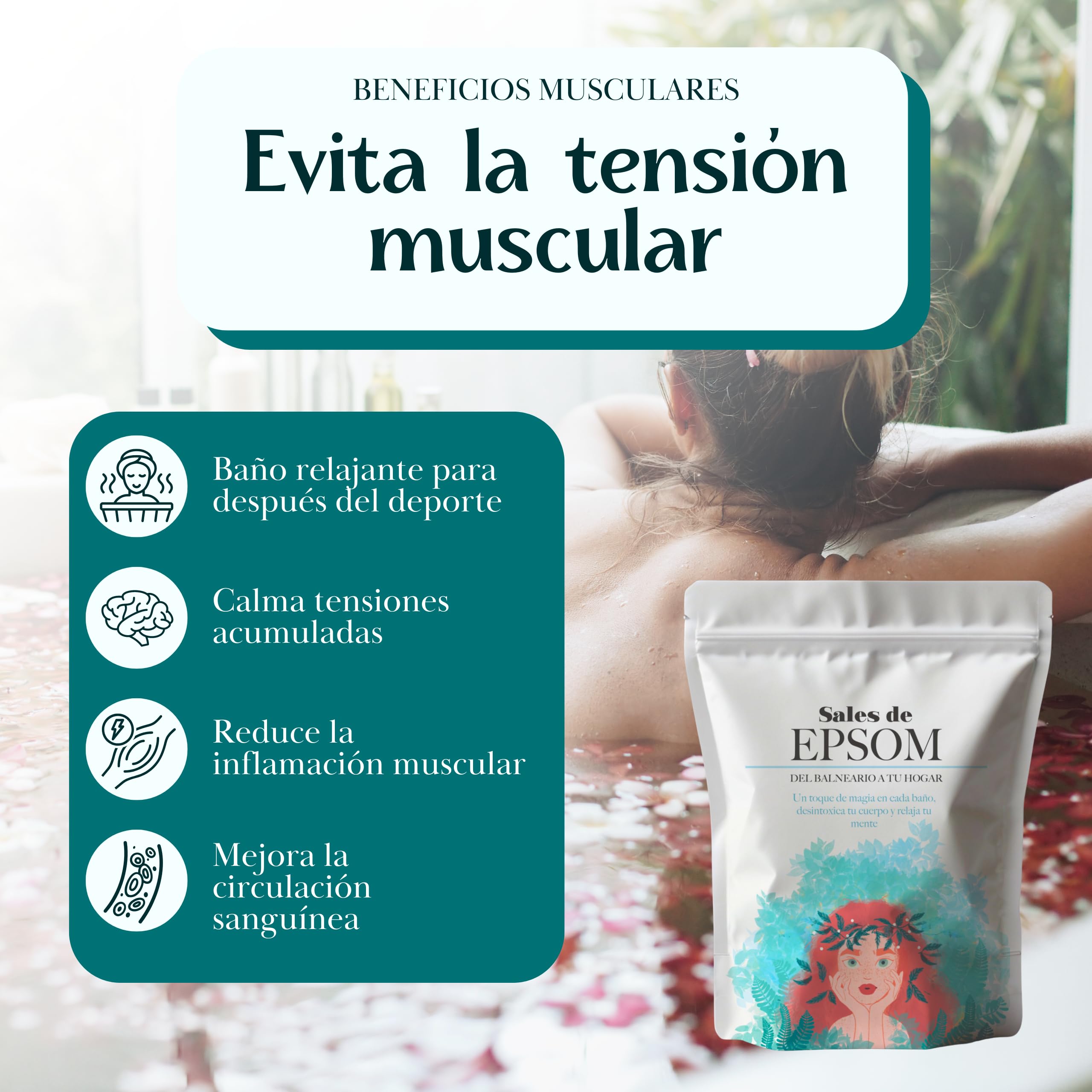 Magnesio para Baño y Pies Sales de Epsom 1kg Bienestar Relajación Muscular Revitalizante Sin Aditivos