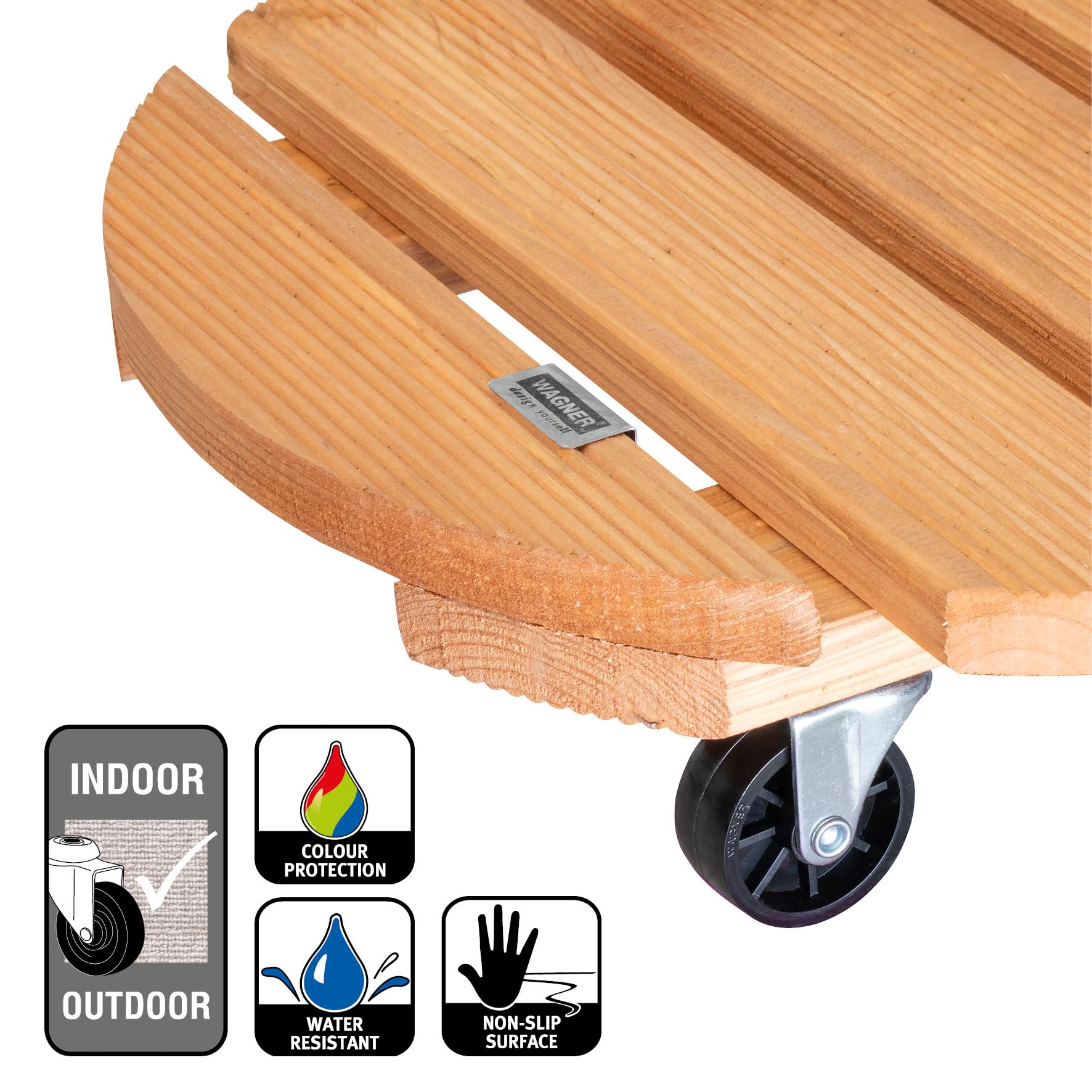 WAGNER Support à roulettes pour Pot de Fleur Toscana Ø 38 x 10,5 cm I intérieur + extérieur I Roule Pot en Bois Massif certifié FSC®, Terracota I Capacité de Charge 150 kg I Made in EU - 20016301