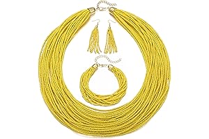 3Pcs Yellow Beaded Necklace Set
