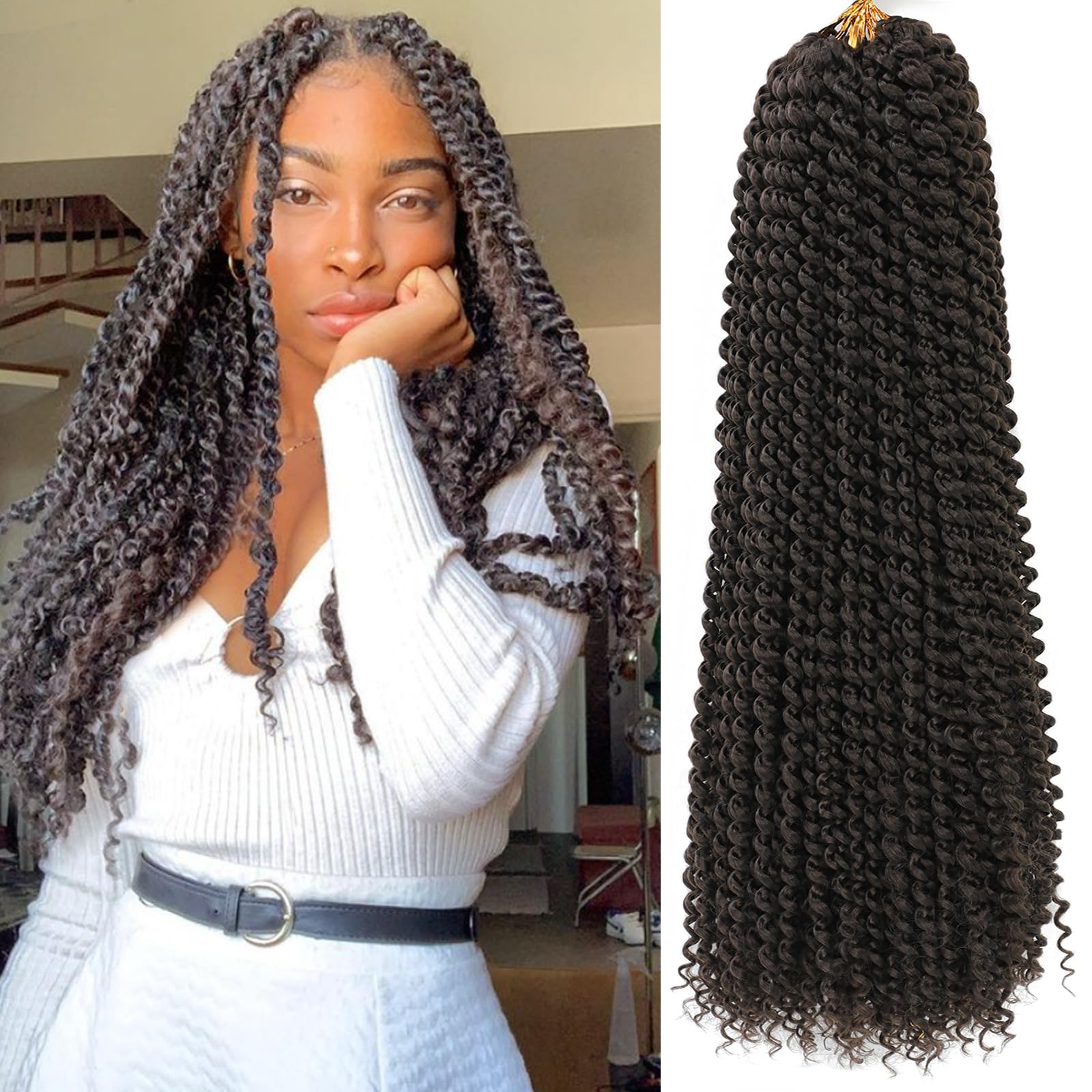 Alrence Passion Twist Hair 20 Inch 8 Packs Water Wave Crochet Hair Curly Braiding Hair For Butterfly Locs Long Bohe Crochet Braids (20 Inch (Pack of 8