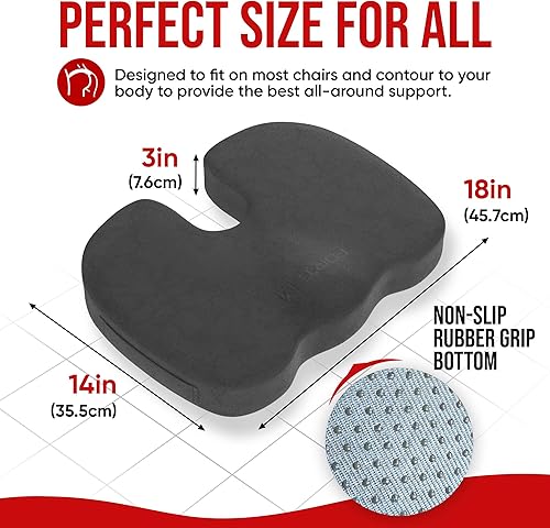 Miniatura 5 de FORTEM Cojín para silla, cojín de asiento para silla de oficina, cojín de asiento de automóvil, almohada ortopédica de coxis, almohada de espuma