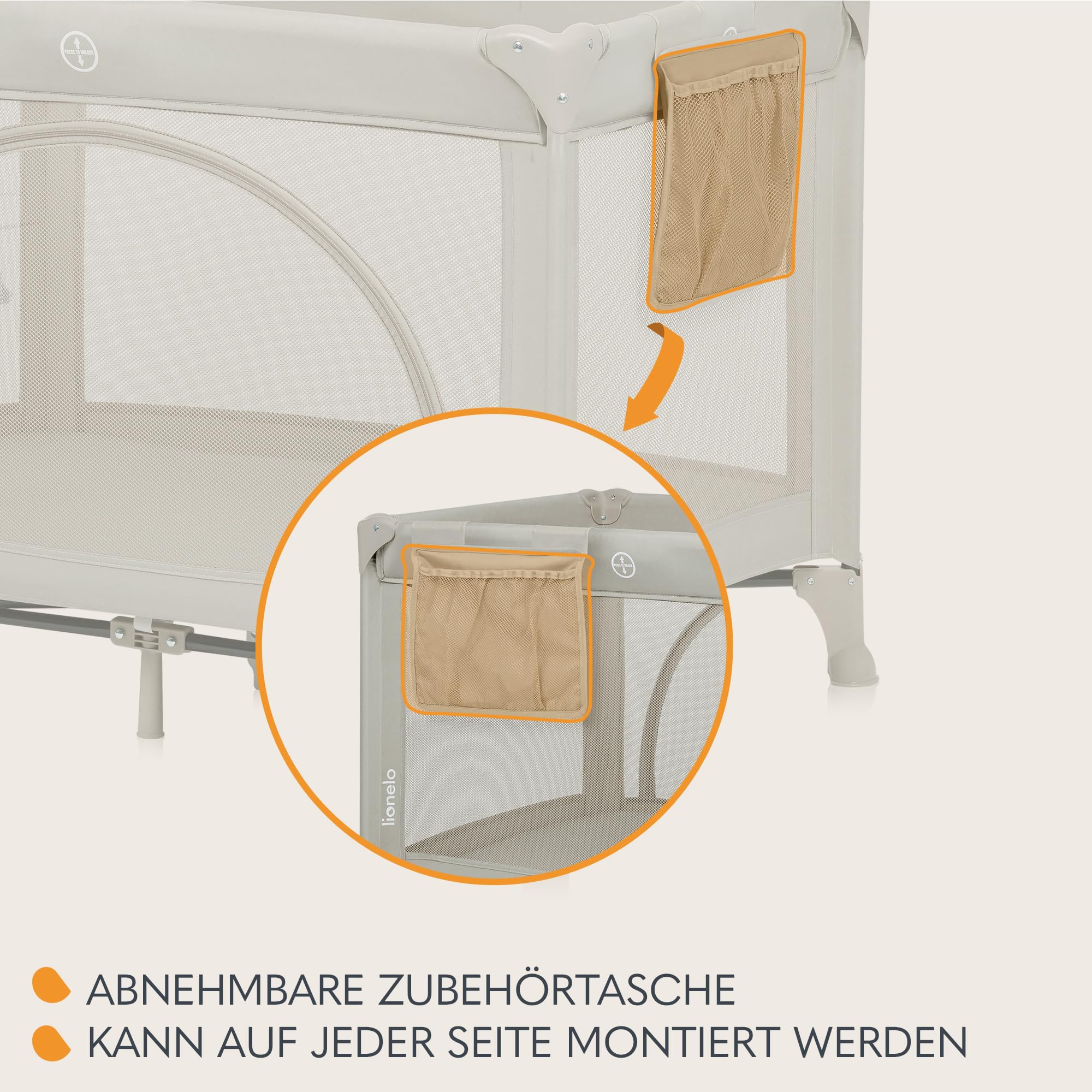 Lionelo Laura 2-in-1 Reisebett bis zu 15 kg Laufgitter von 0 bis 36 Monate Seitlicher Einstieg T25 Schaumstoffmatratze, 2 Höhenstufen, Reisetasche, Räder mit Bremse
